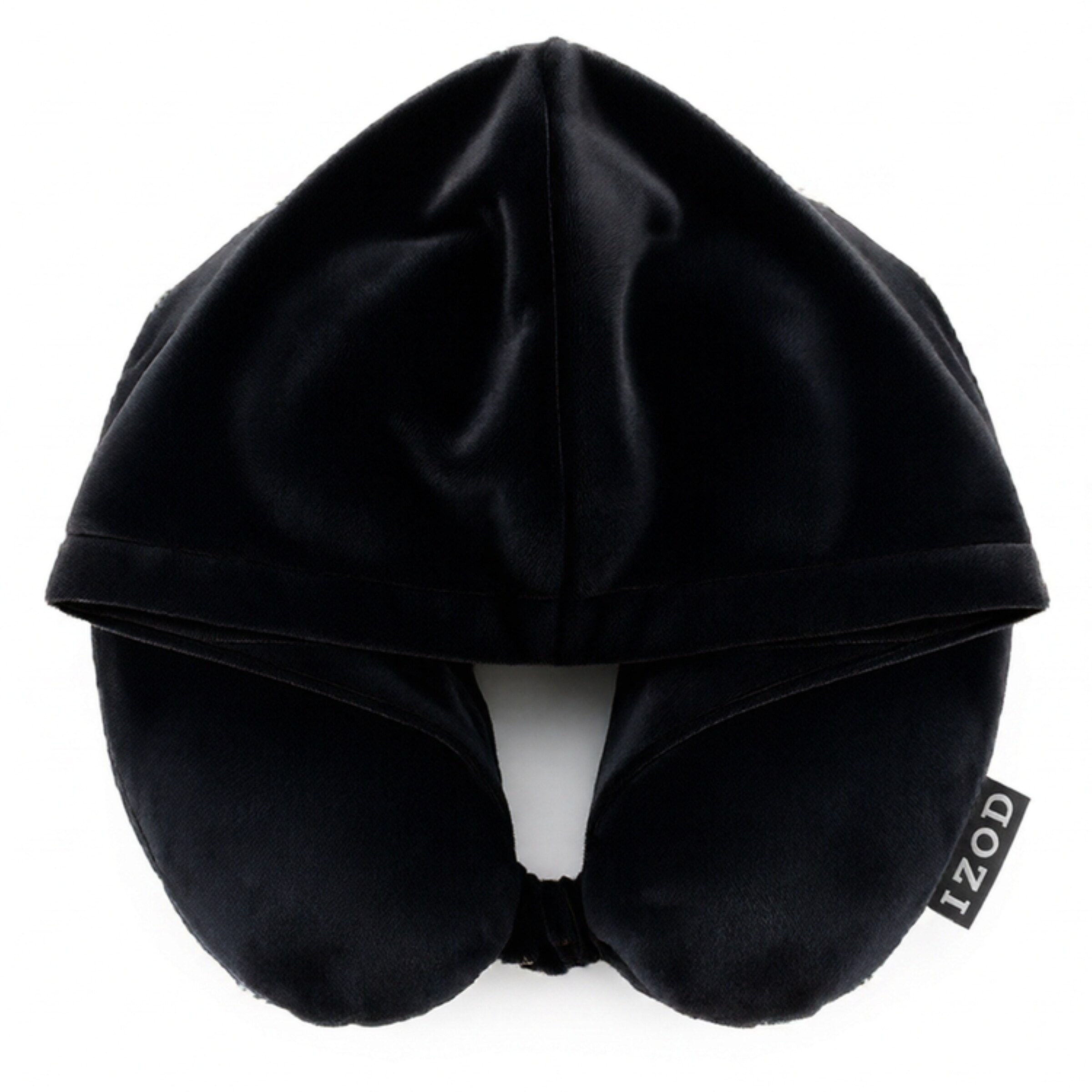 IZOD Twinkle Memory Foam Travel Neck Pillow with 360-Degree Support and Built-in Hoodie - Black
