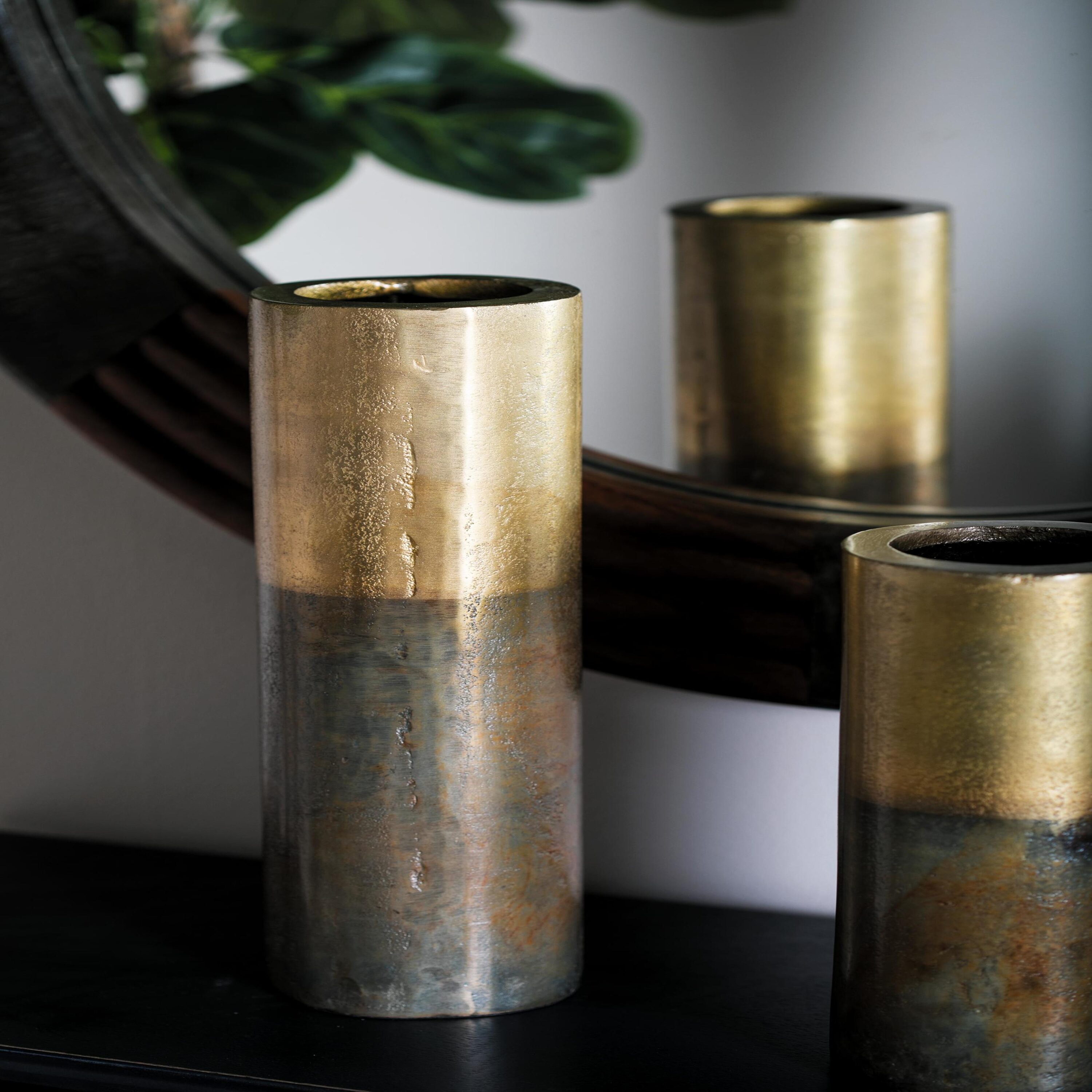 Modern Gold and Brown Aluminum Cylinder Vase