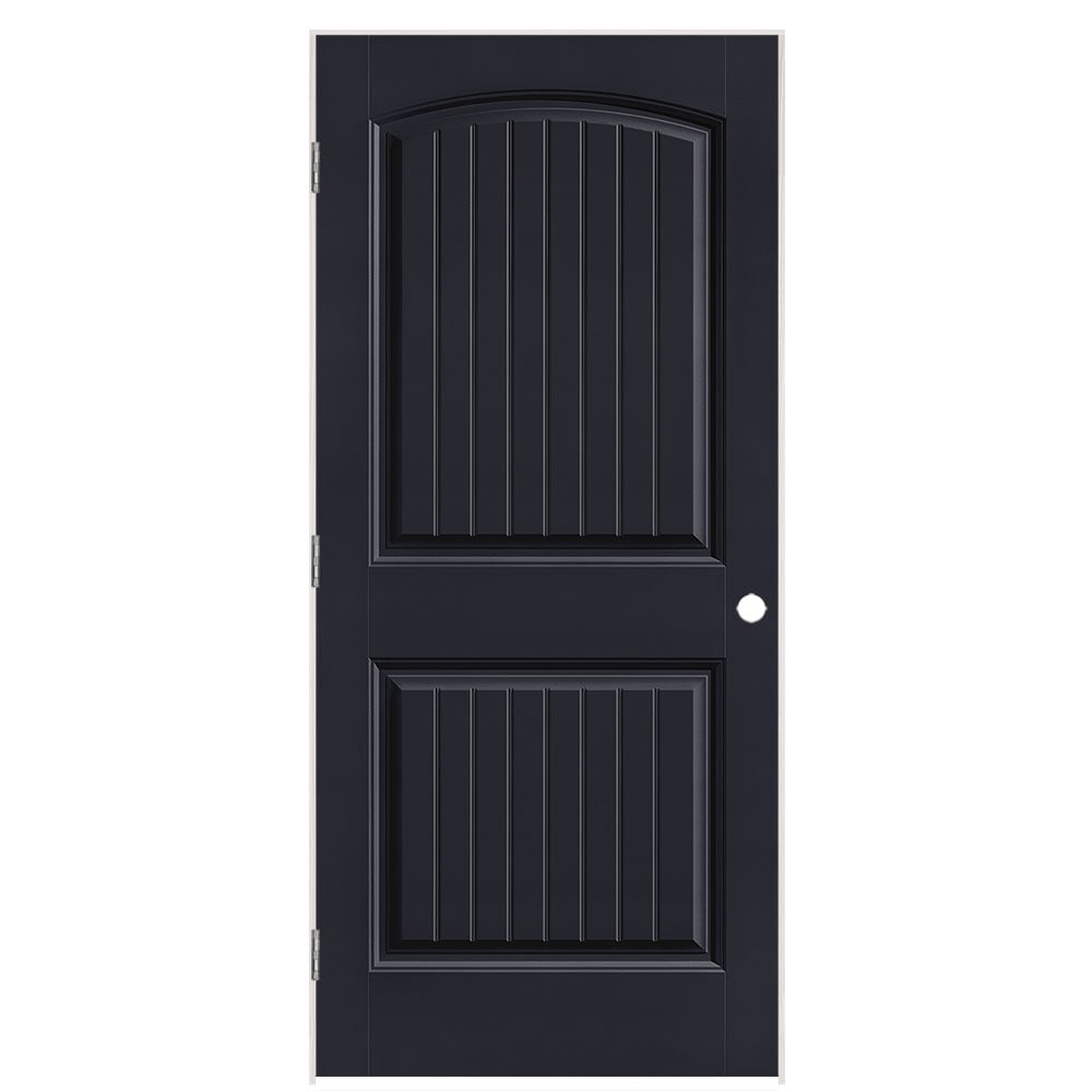 Masonite 1443640 36-in x 80-in Midnight Hollow core 2-panel round top plank Left hand Smooth Prefinished Molded composite Flat Jamb Single Prehung Interior Door