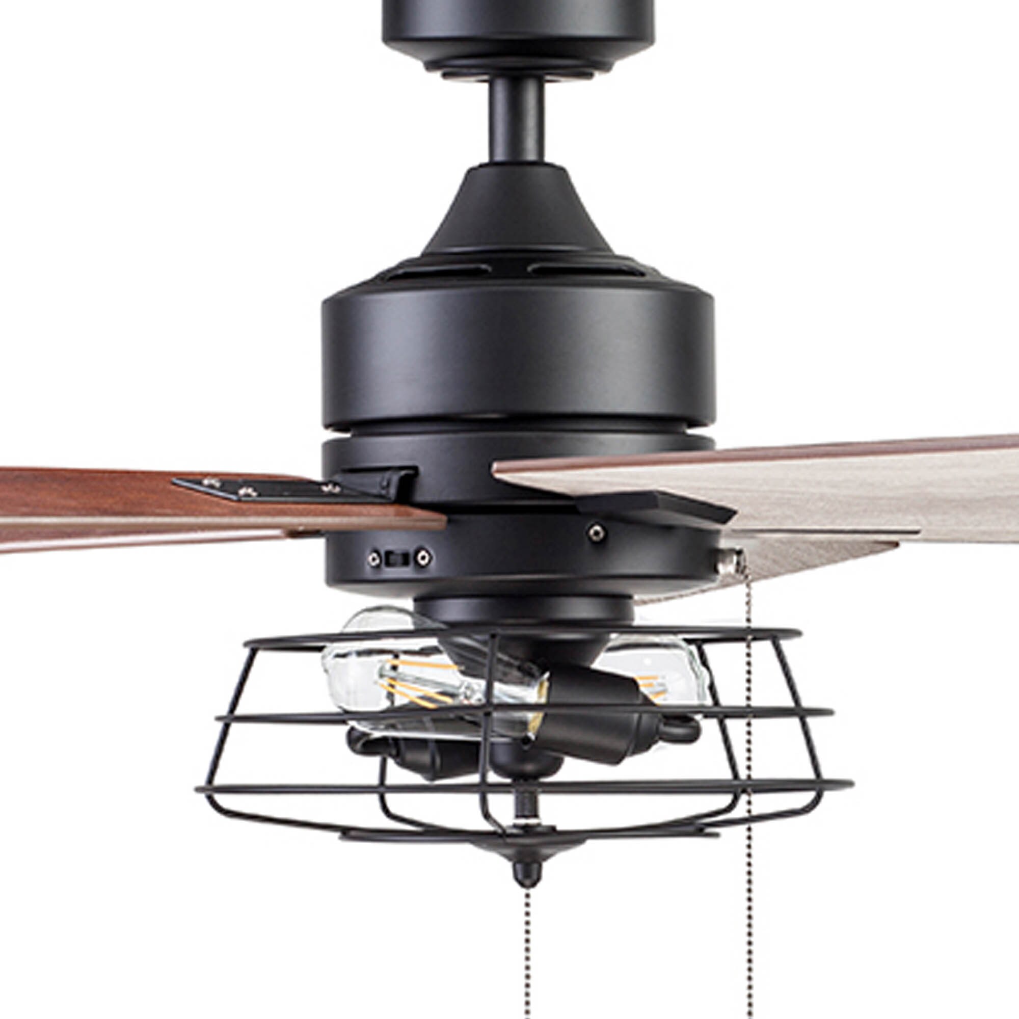 Marshall 52" Matte Black Industrial Ceiling Fan with Gray Oak Blades