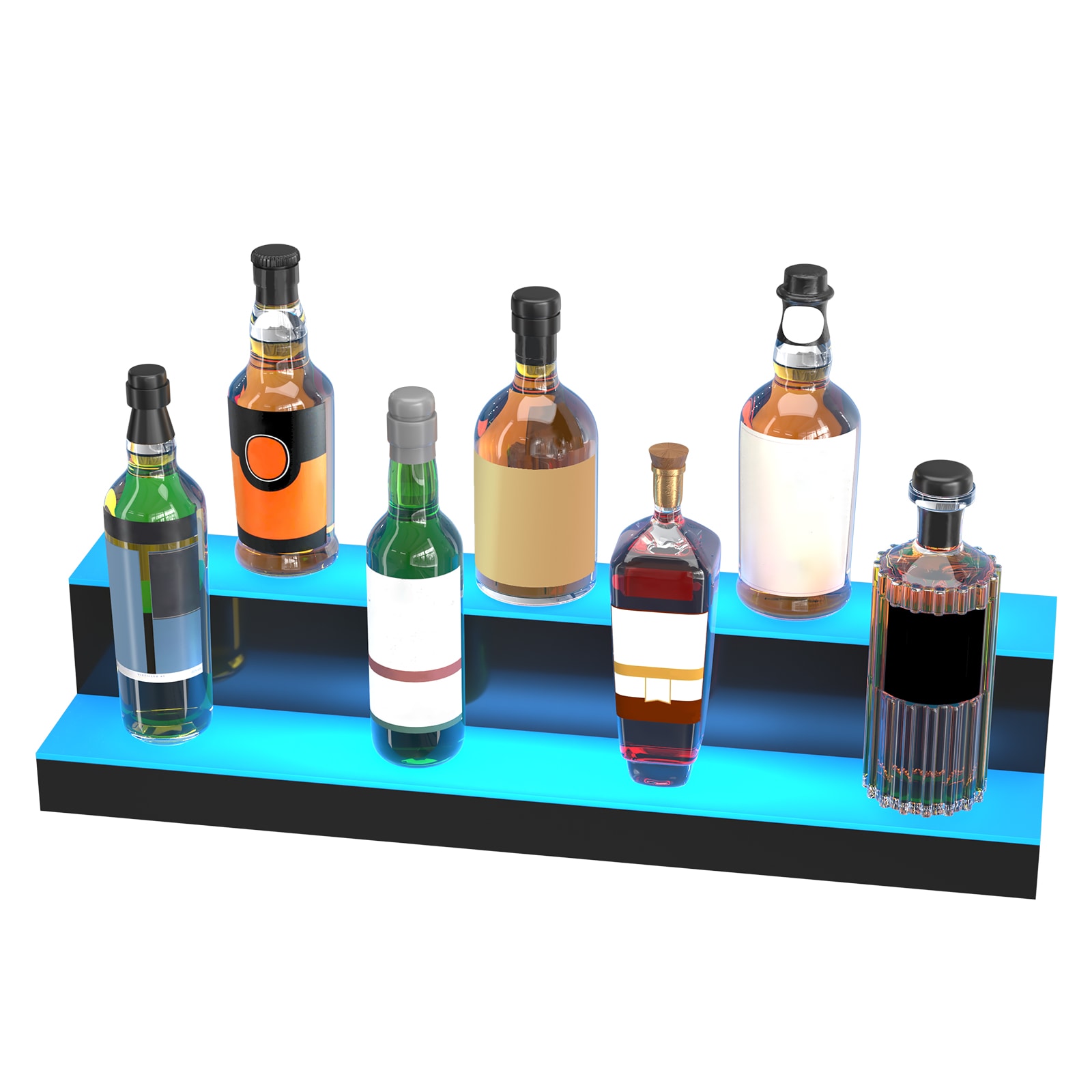 GIVIMO LED Lighted Liquor Bottle Display 2-Tier 30-in Commercial Illuminated Home Bar Shelf Acrylic Whiskey Rack with RF Remote and App Control Multicolor Lighting