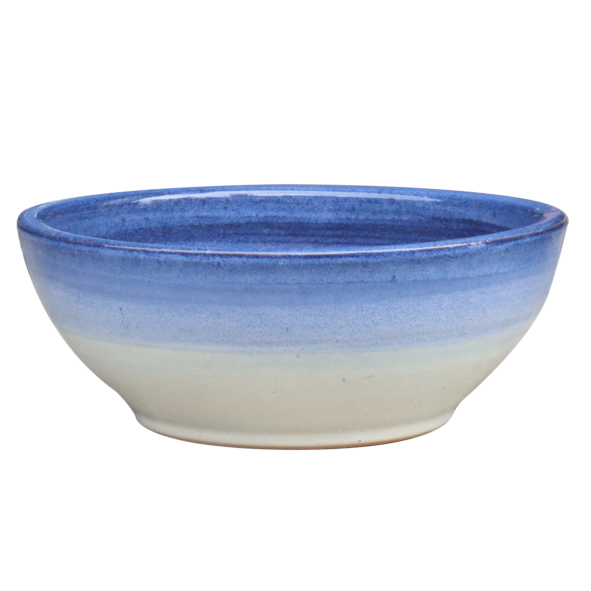 allen + roth GO2025-21 Round 13.0-in W Small Blue Glazed ceramic Indoor/Outdoor Planter with Drainage Holes