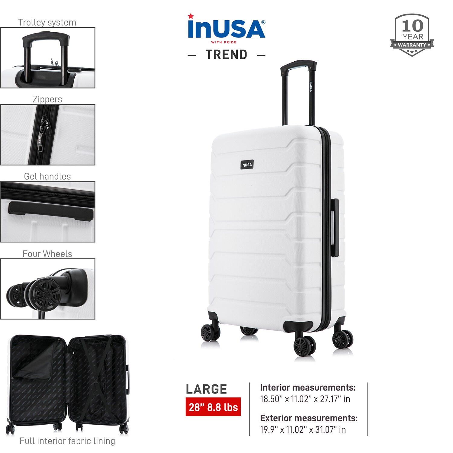 InUSA IUTRE00L-WHI Luggage-And-Luggage-Sets - View #3