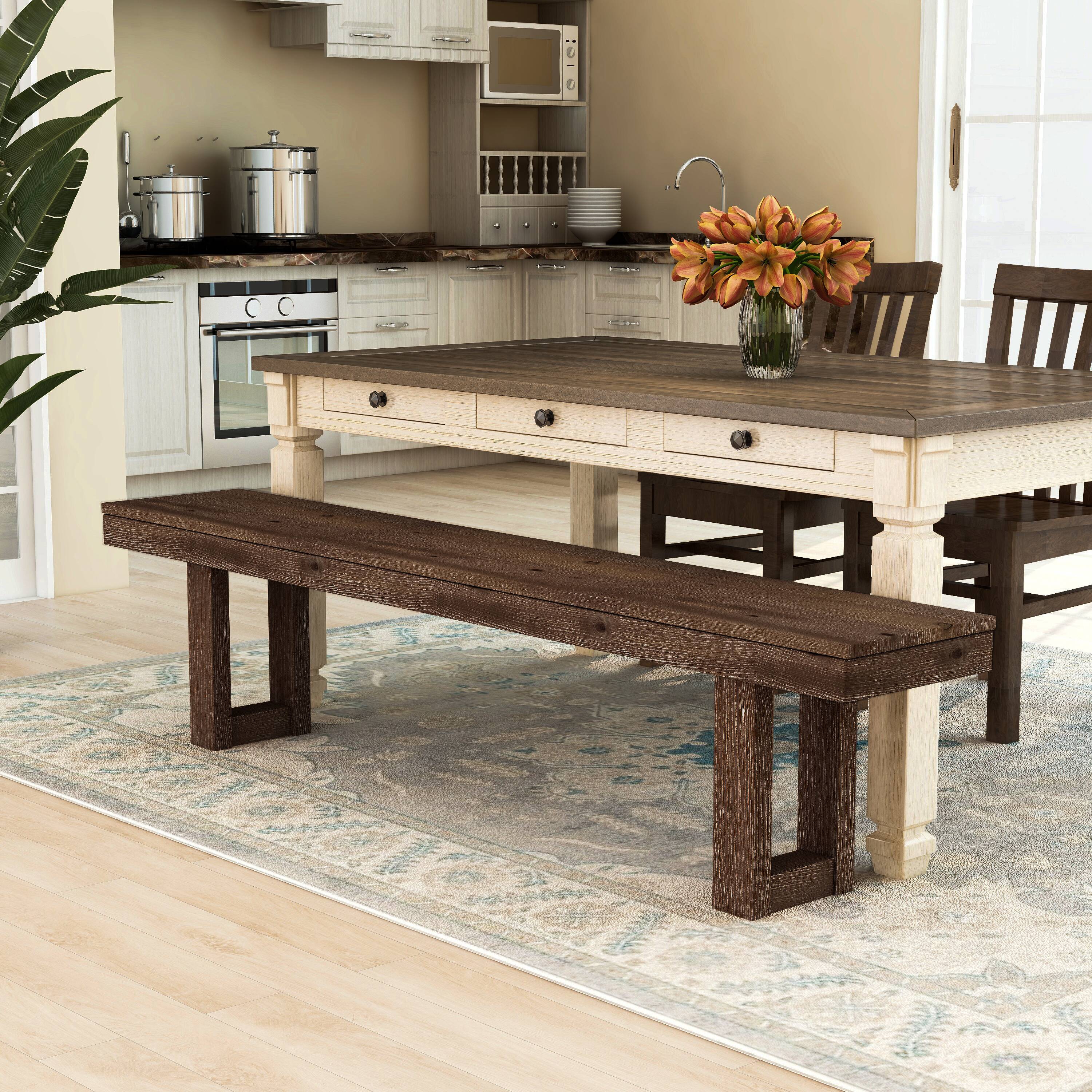 Furniture of America IDF-3358A-BN Lavella Dark Oak Dining Bench