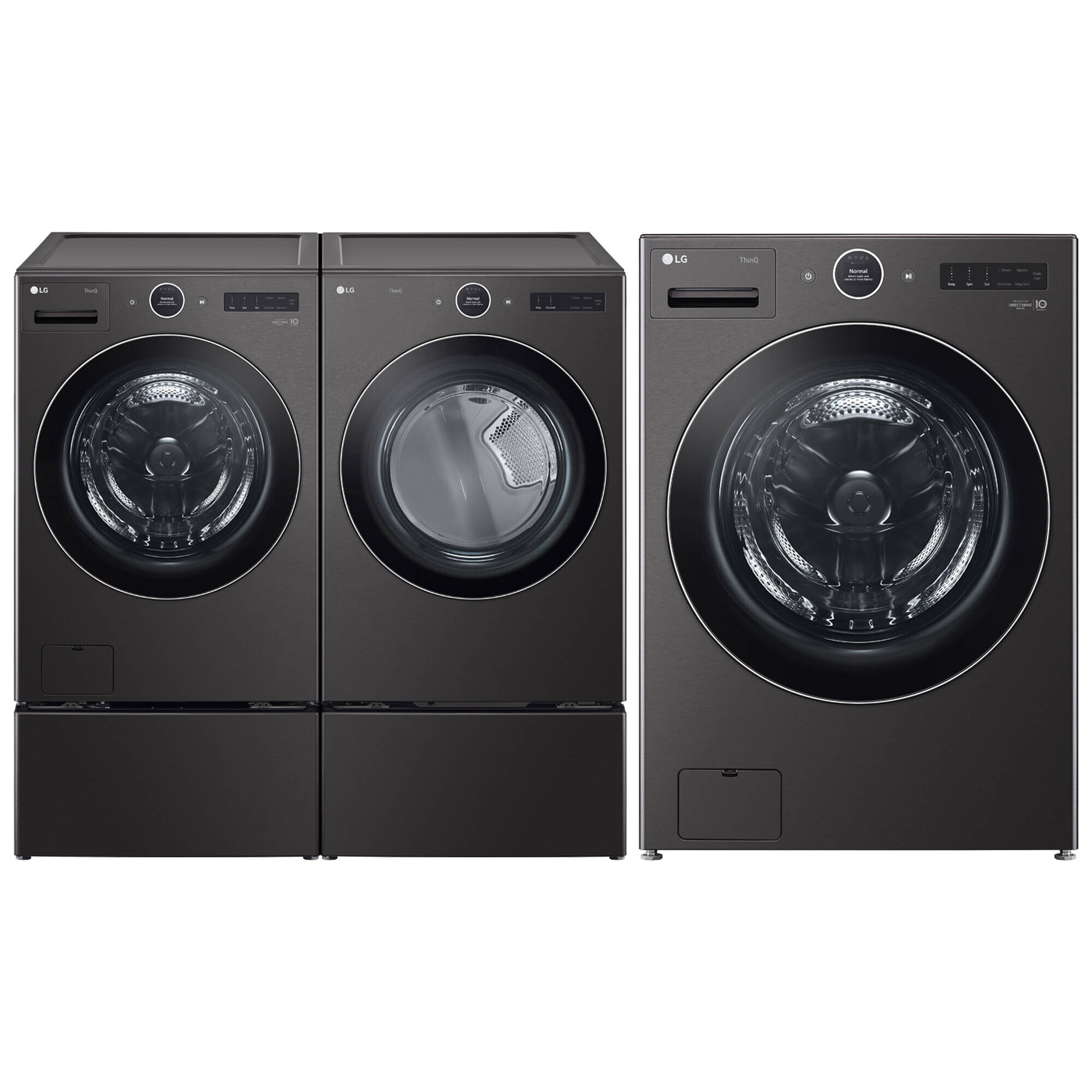 Shop LG Stackable Steam Cycle Front Load Gas Black Steel Washer Dryer 