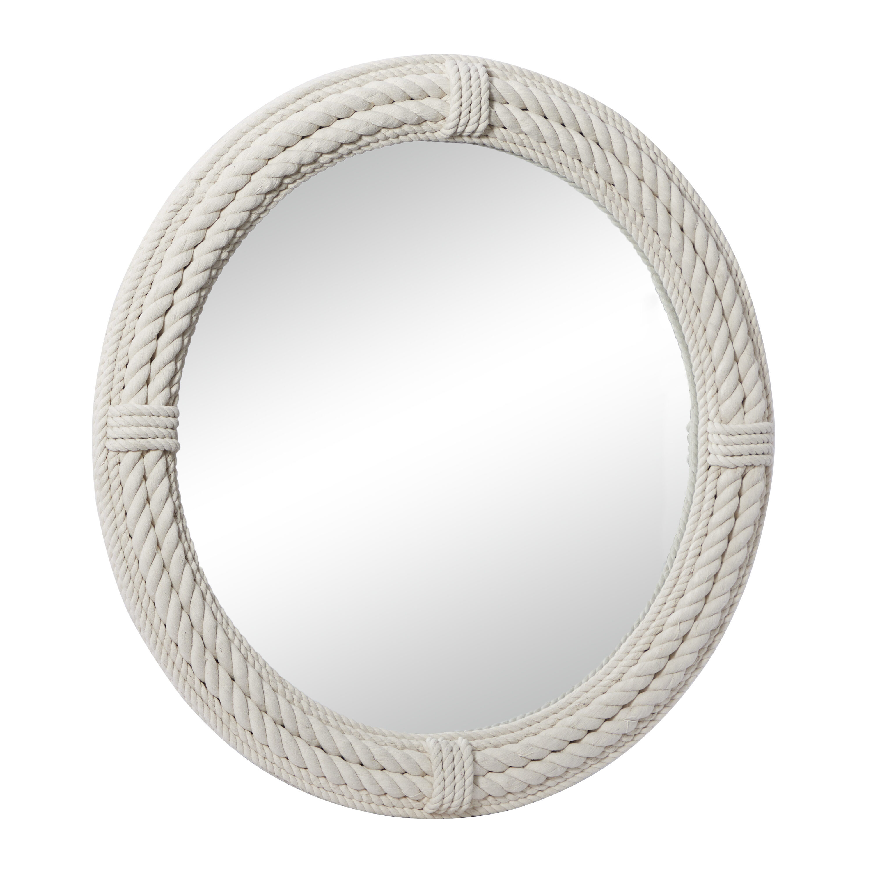 Coastal Charm White Jute Rope 36" Round Wall Mirror