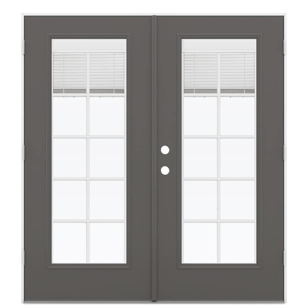 JELD-WEN LOWOLJW182200309 72-in x 80-in x 4-9/16-in Jamb Low-e Blinds and Grilles Between The Glass Timber Gray Fiberglass French Left-Hand Outswing Double Patio Door