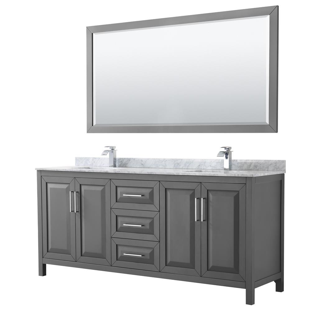 Wyndham Collection WCV252580DKGCMUNSM70 Daria 80-in Dark Gray with Polished Chrome Trim Undermount Double sink Bathroom Vanity with White Carrara Marble Natural marble Top (Mirror Included)