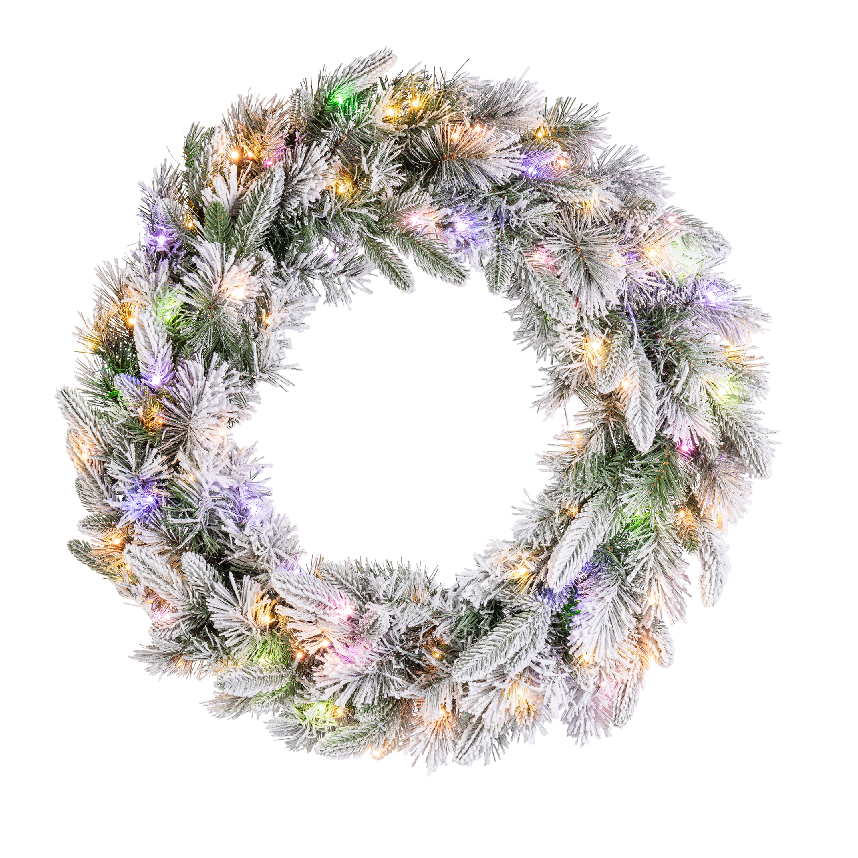 Gerson International 445875CMLEDEC 30-in Flocked Pre-lit Indoor/Outdoor Green Mixed green Artificial Christmas Wreath