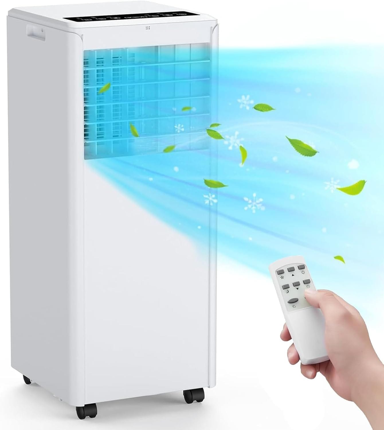 Qeetex ZYS-PHO-107IBL48 8000 BTU Portable Air Conditioner for Rooms Up to 350 Sq Ft 3-in-1 AC with Remote Digital Display Dehumidifier Fan Sleep Mode 24H Timer Easy Window Kit Rolling Wheels