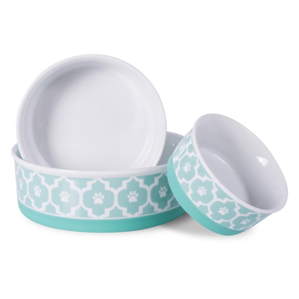 Aqua Porcelain Ceramic Pet Bowl with Non-Skid Base, 6x2 Inch