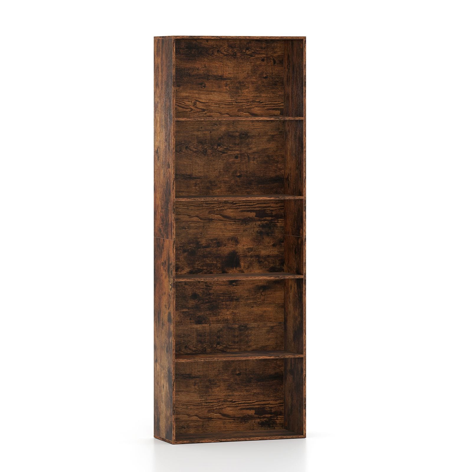 Slickblue Dark Walnut/Rustic Brown Engineered Wood 5-Shelf Freestanding Bookcase (24W x 67H x 9.5D) Open Storage Display Shelf Organizer