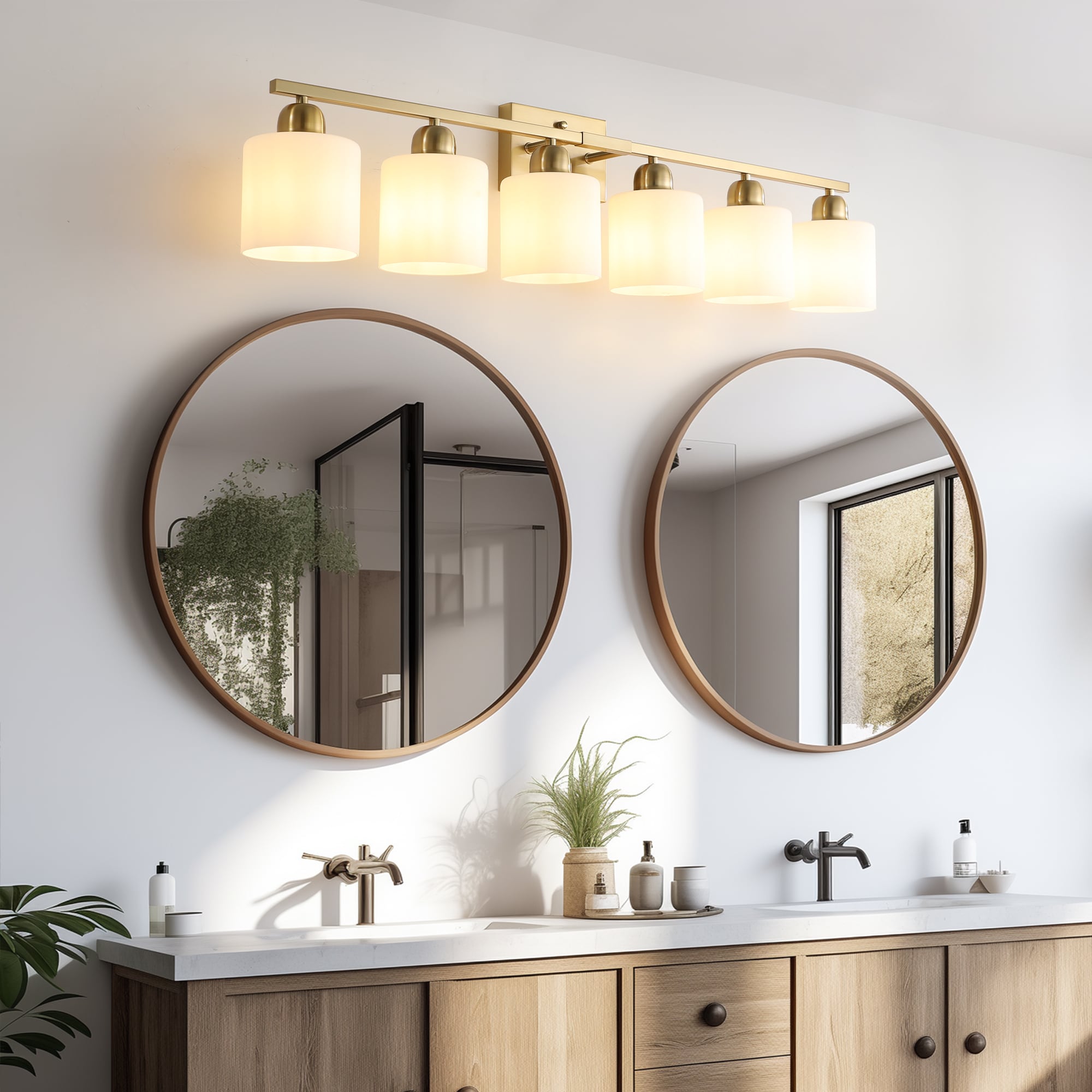 LUXEYARD - 6 Light Gold Bathroom Vanity Light Gold Bathroom Light Fixtures 38in Modern Brushed...