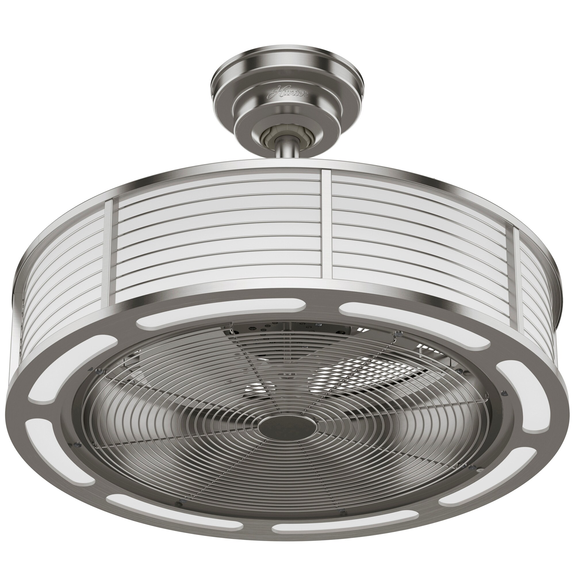 Hunter Tunley 12-in Brushed Nickel LED Indoor Cage Ceiling Fan with ...