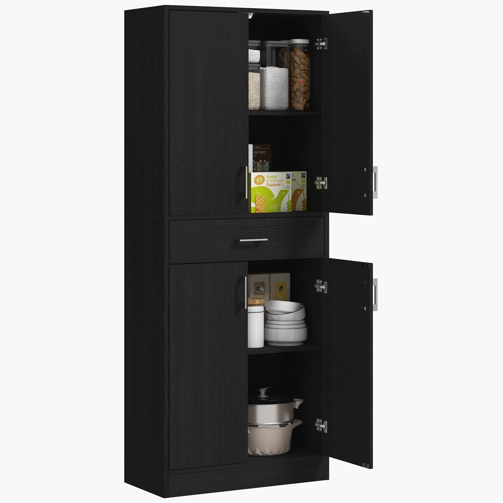 HomCom 83A-042V81BK 70 75  Kitchen Pantry Cabinet w  Drawer and Adjustable Shelf  Freestanding Tall Storage Cabinet w  2 Double Door Cupboards  Distressed Black
