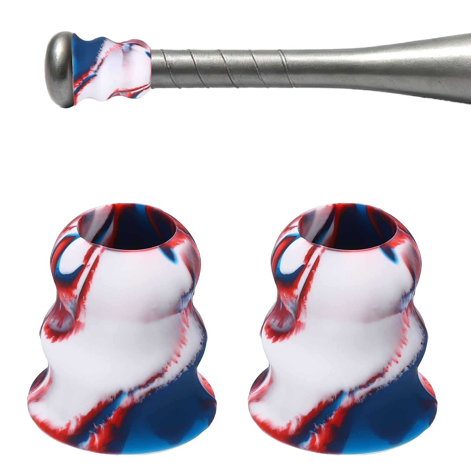 Unique Bargains 2pcs Bat Taper Bat Knob Taper Softball Grip Silicone Non-slip Ergonomic Enhanced Grip Easy Installation and Dark Blue-Red-White - Fit for (Most Softball Bats/Baseball)
