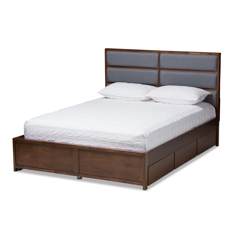 Baxton Studio Macey Grey Queen Wood Upholstered Bed with Storage