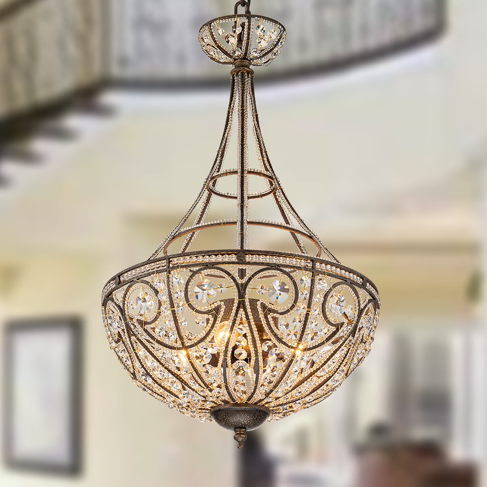 HUOKU PD1052891 Iridescent 4 -Light Antique Bronze Traditional Crystal For Use in Bedrooms, Dining Rooms, Foyers, Kitchens, Living Rooms Chandelier