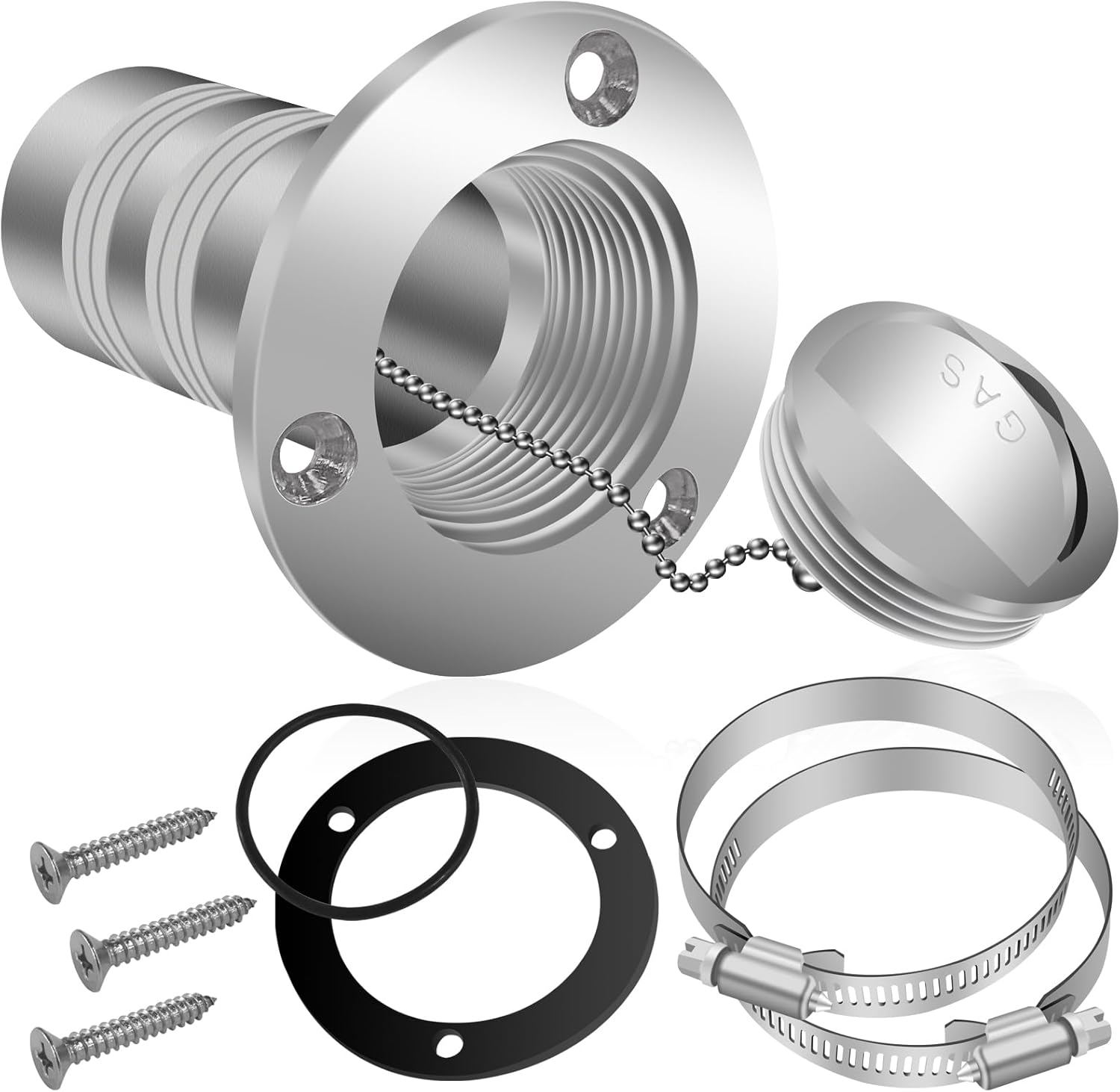 Etokfoks  stainless steel 1 5 in 38mm marine boat gas hose deck filler with mirror polished keyless cap and retaining chain for yacht and