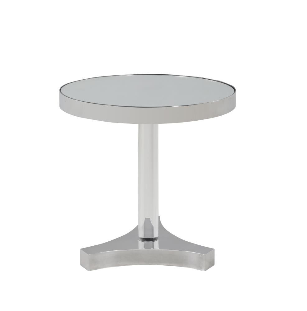 Chintaly Imports 4034-LT 4034 Polished Ss Glass Round Modern End Table
