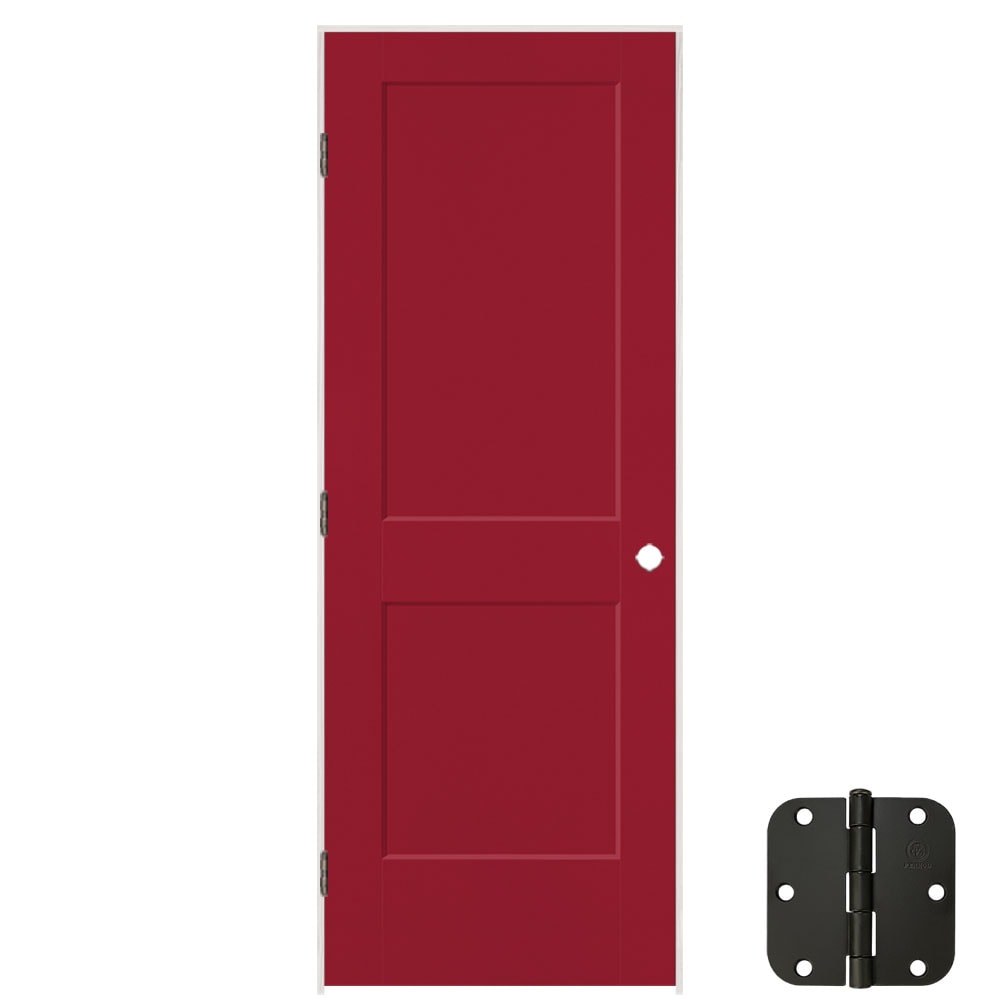 Masonite 32-in x 80-in Barn Red Solid Core 2-panel Square Right Hand Smooth Prefinished Molded Composite Flat Jamb Single Prehung Interior Door -  896029