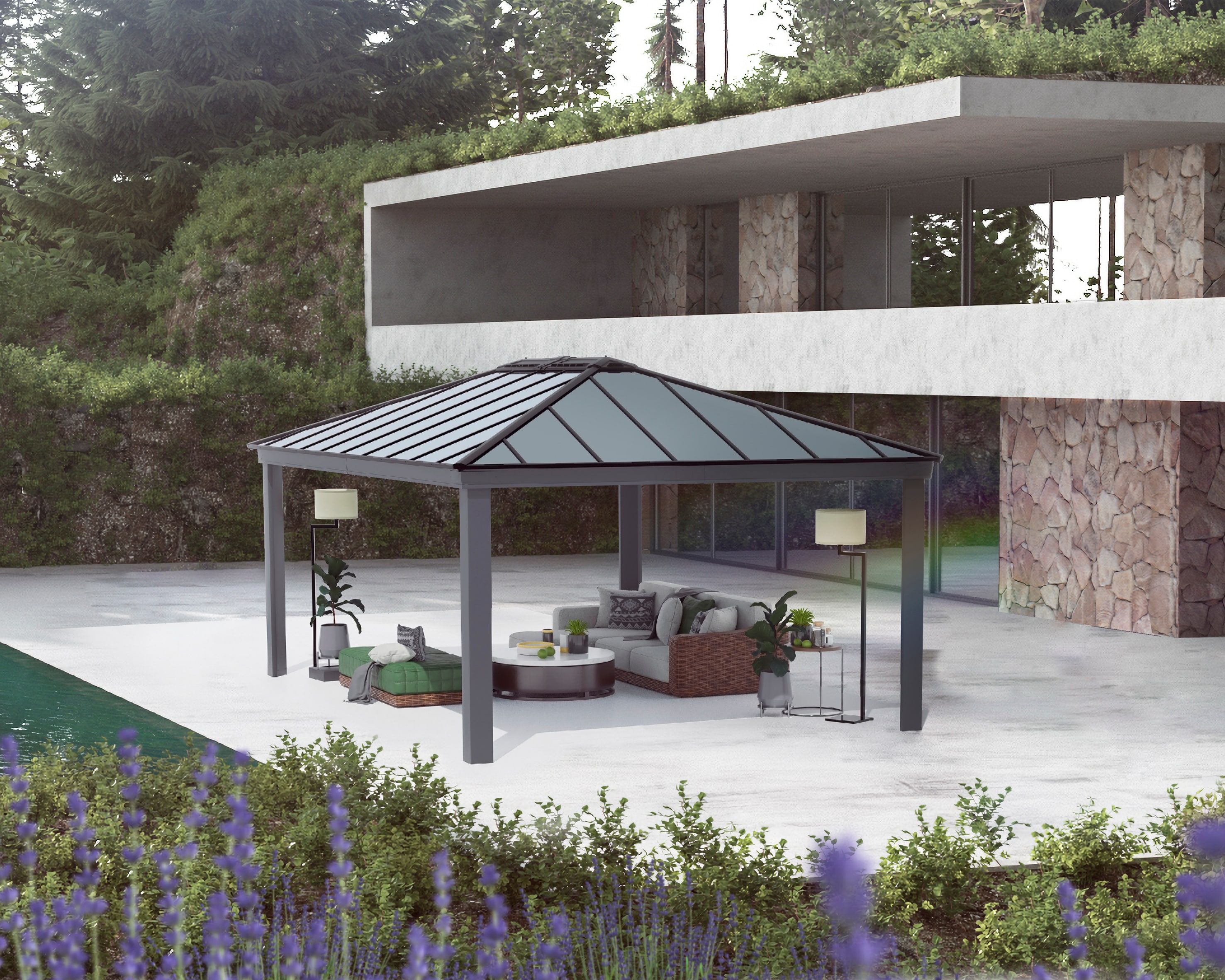 Canopia by Palram 707107 14-ft x 20-ft Gray Frame/G.Opaque panel Rectangle Gazebo with Hardtop Roof