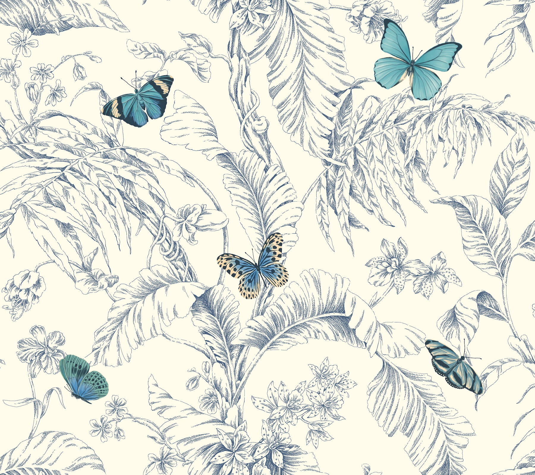 York Wallcoverings AF2026 Ashford Toiles 60.8-Sq. Feet Blue Non-woven Animals Prepasted Water Activated Paste Wallpaper