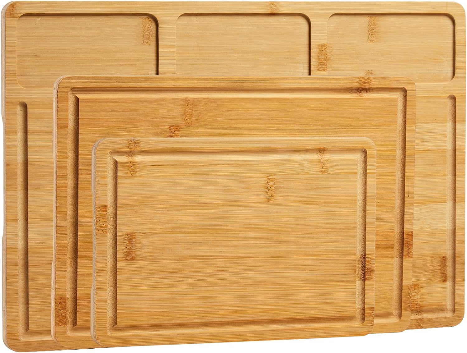GAOMON Cutting Boards Set of 3 with Compartments Built In Handles and Juice Grooves Chopping Boards and Serving Boards for Meat Veggies