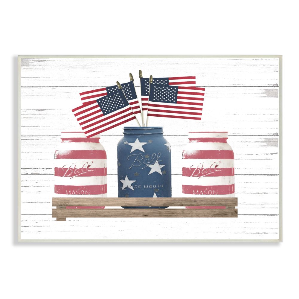Stupell Industries AB-032-WD-10X15 Rustic Patriotic Jars American Pride Flag Design Lettered and Lined Frameless 15-in H x 10-in W Patriotic Print