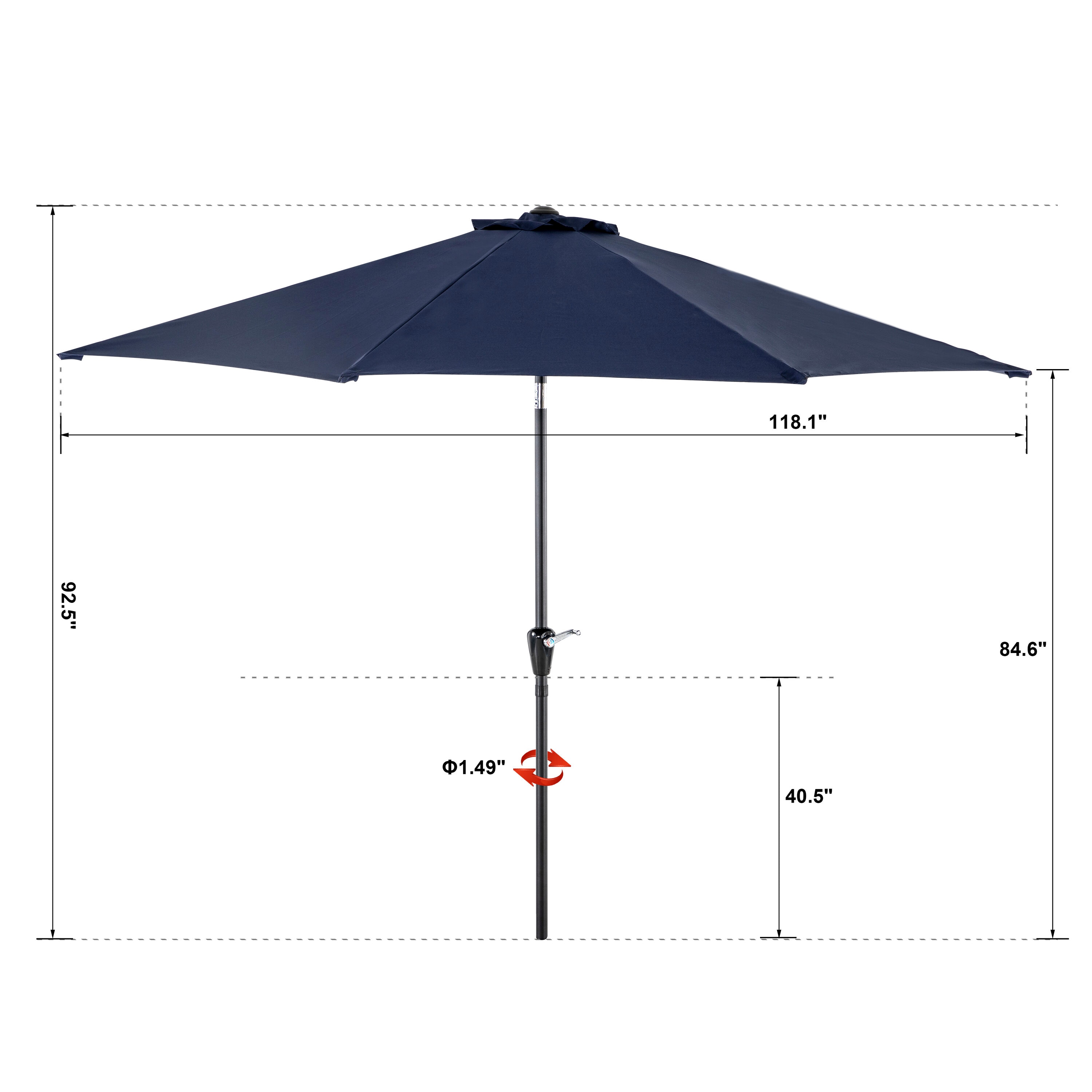 Nuu Garden 9 ft Blue Round Patio Umbrella with Aluminum Frame ...