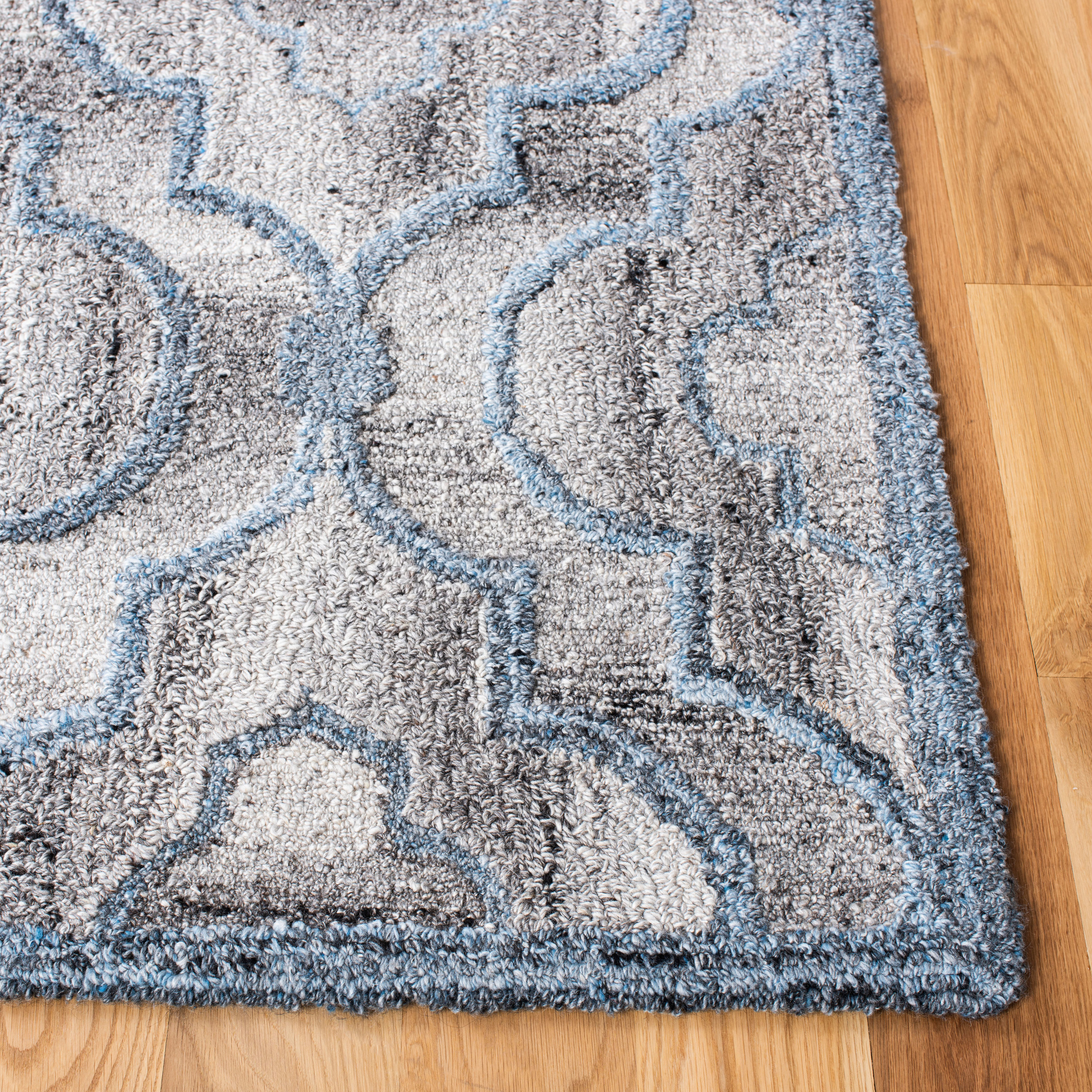 Handmade Blue and Gray Tufted Wool Abstract Area Rug