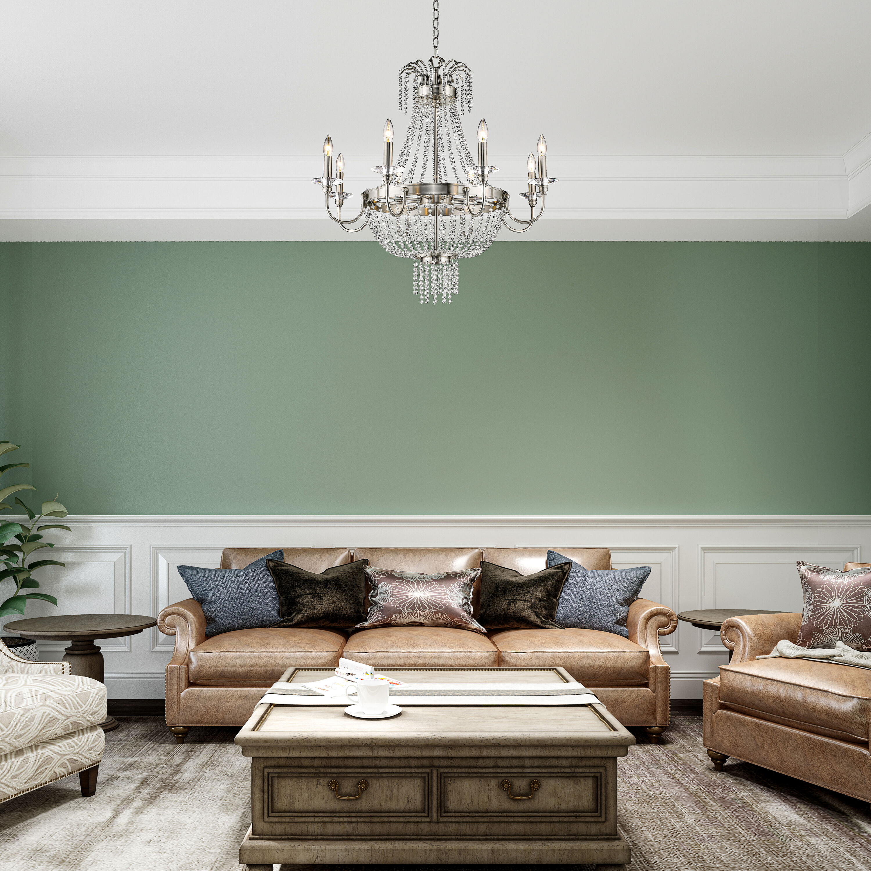 Brushed Nickel and Crystal 8-Light Candelabra Chandelier