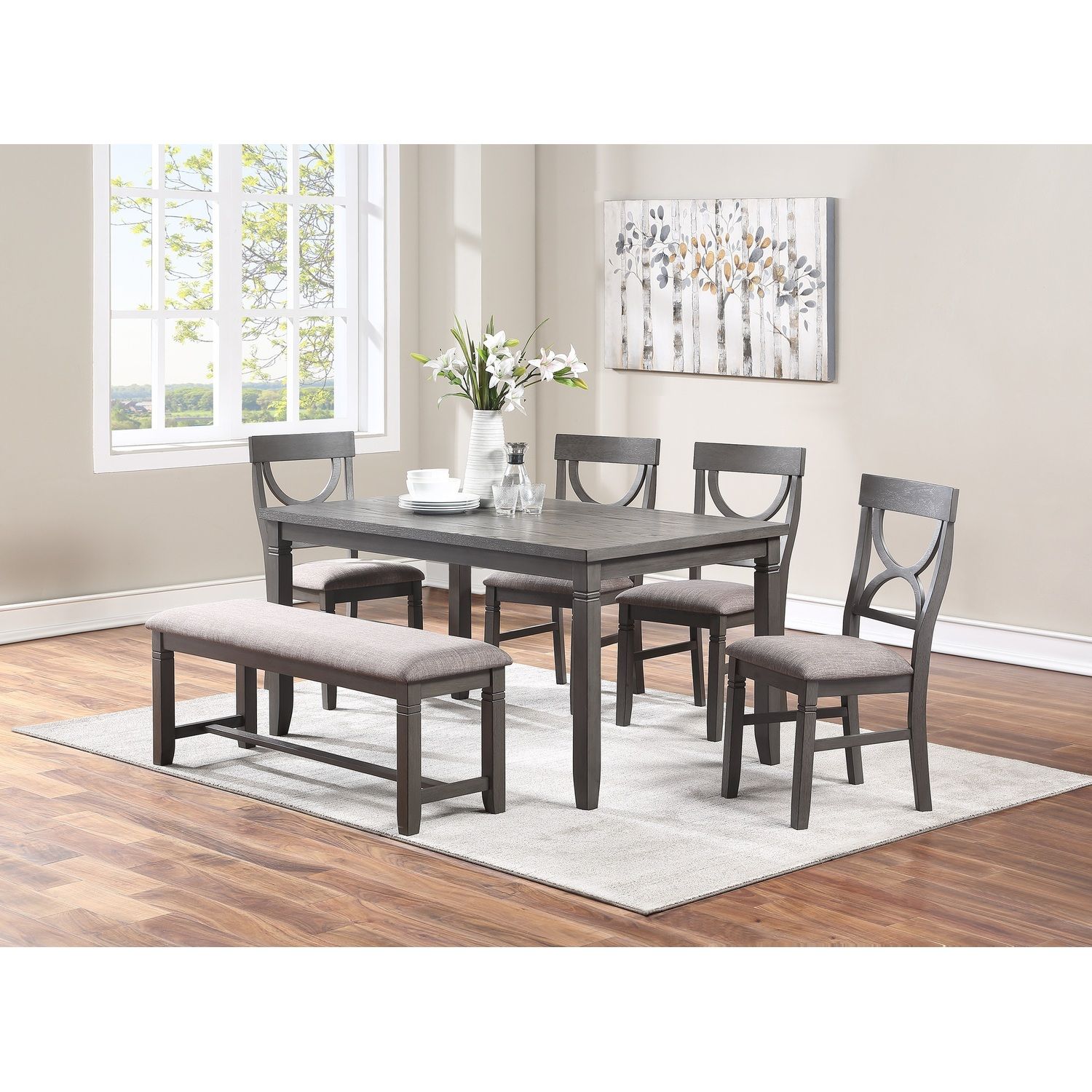 JASMODER HS00F2563-ID-AHD Grey Contemporary/Modern Dining Room Set with Rectangular Table ( Seats 6 )