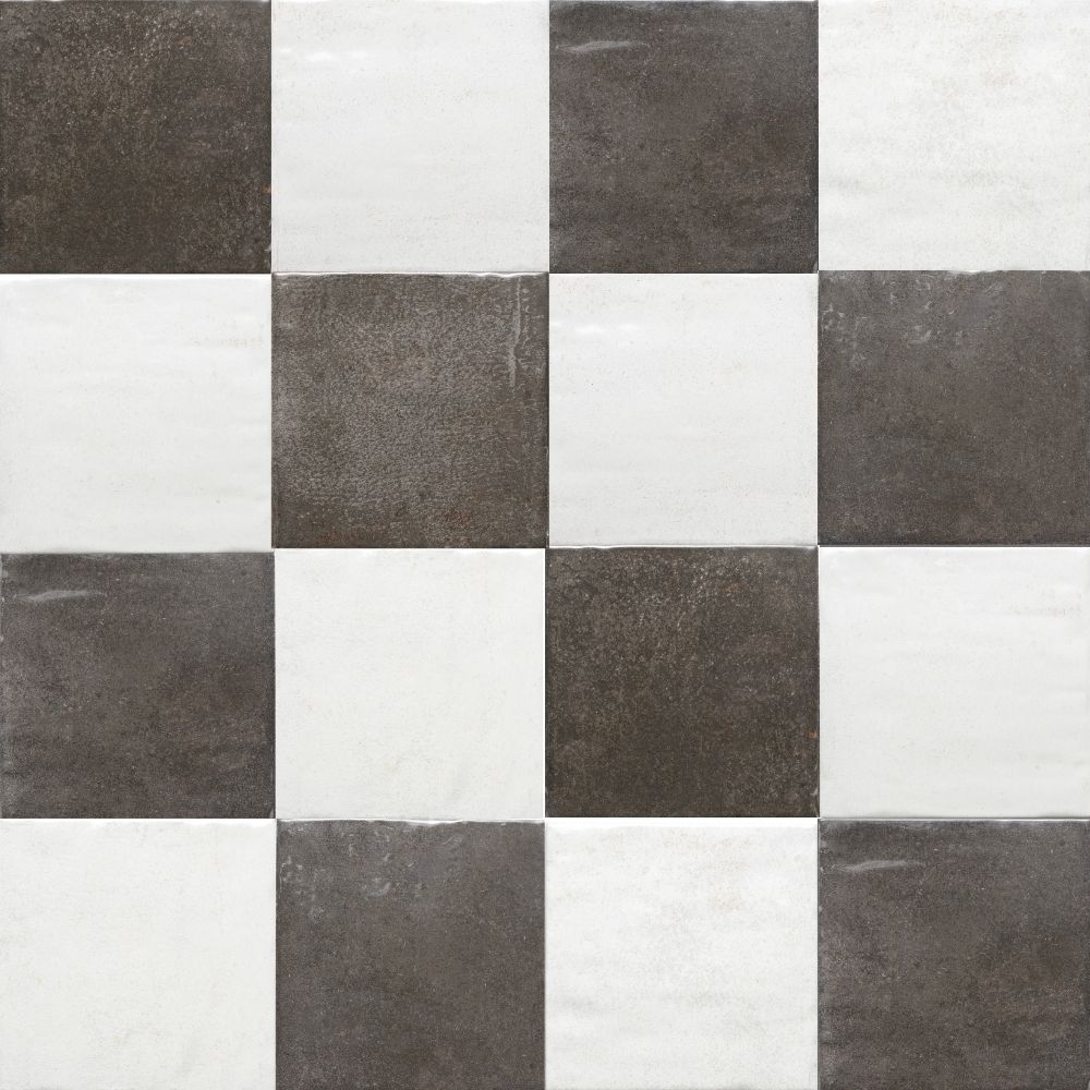 The Tile Life Sample - Vela Checkerboard Clean Soot 4-in x 4-in Glossy Porcelain Wall Tile #SVERT0404CS