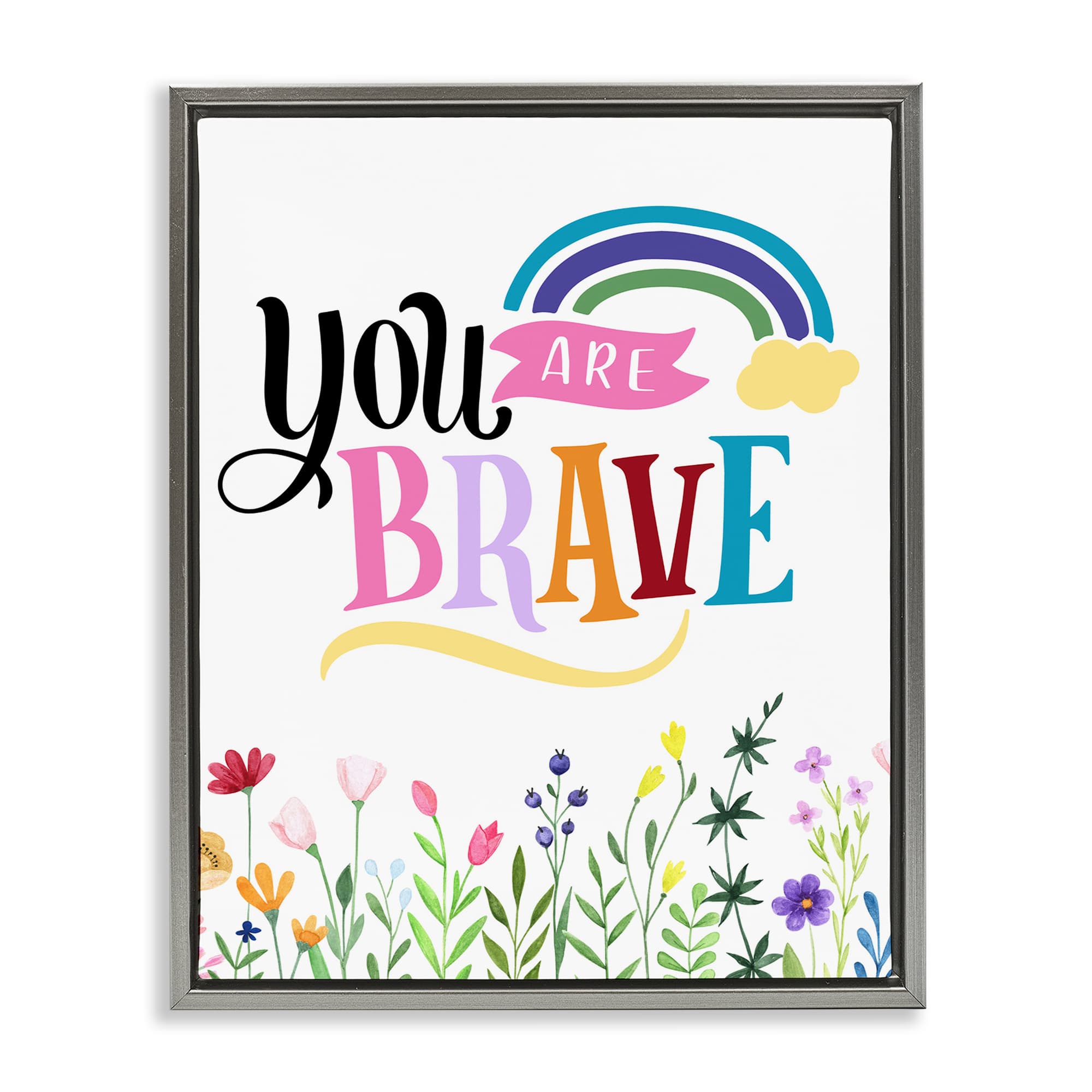 Stupell Industries BS-429-FFL-16X20 You Are Brave Encouragement Gray Framed Floater Canvas Wall Art By Kim Allen 17 x 21