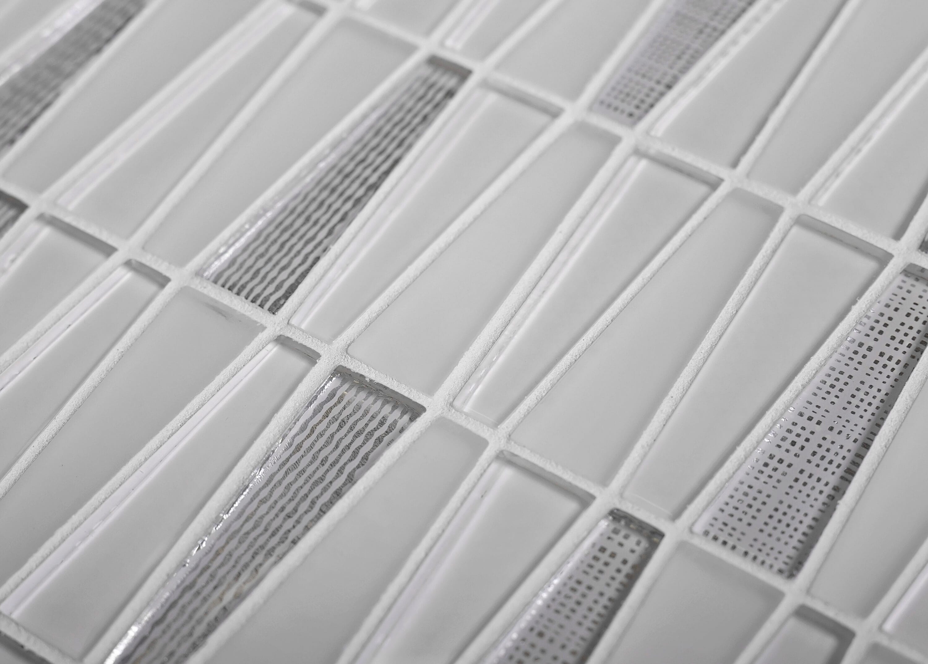 Silver and White Geometric Glass Mosaic Wall Tile