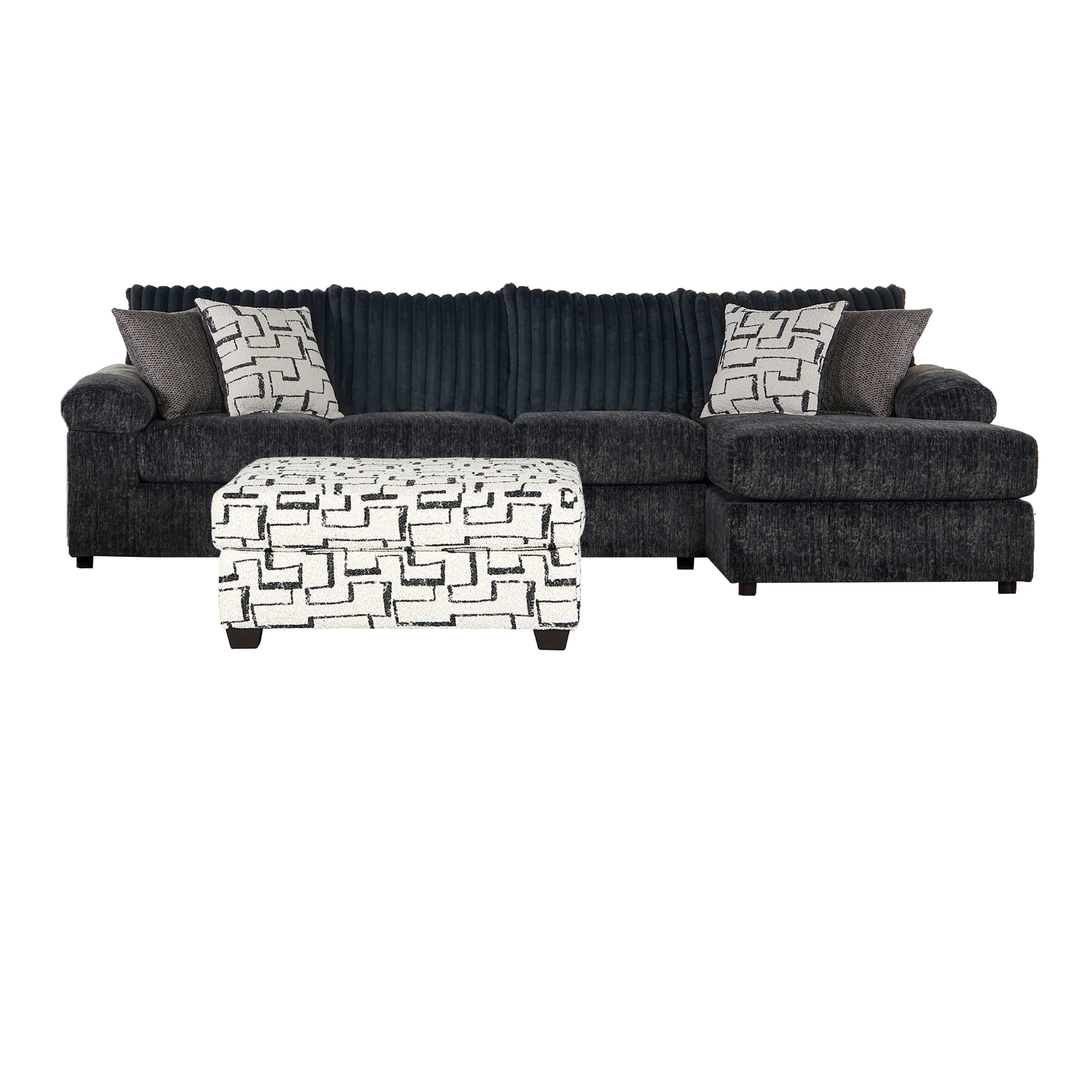 Roundhill Furniture - Nason Casual Corduroy Charcoal Living Room Set