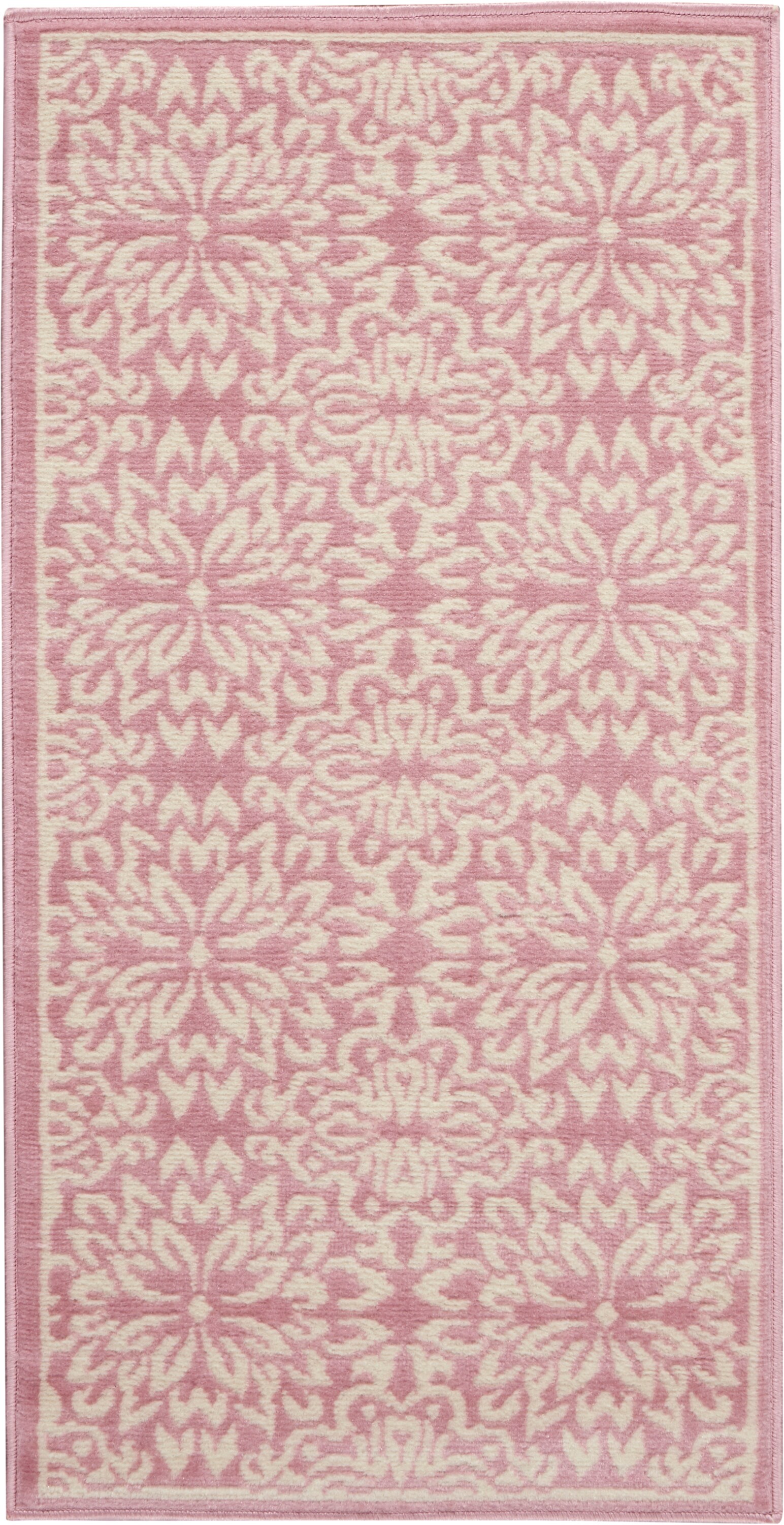 Hand-Knotted Ivory/Pink Floral Synthetic Easy-Care Rug 2' x 4'
