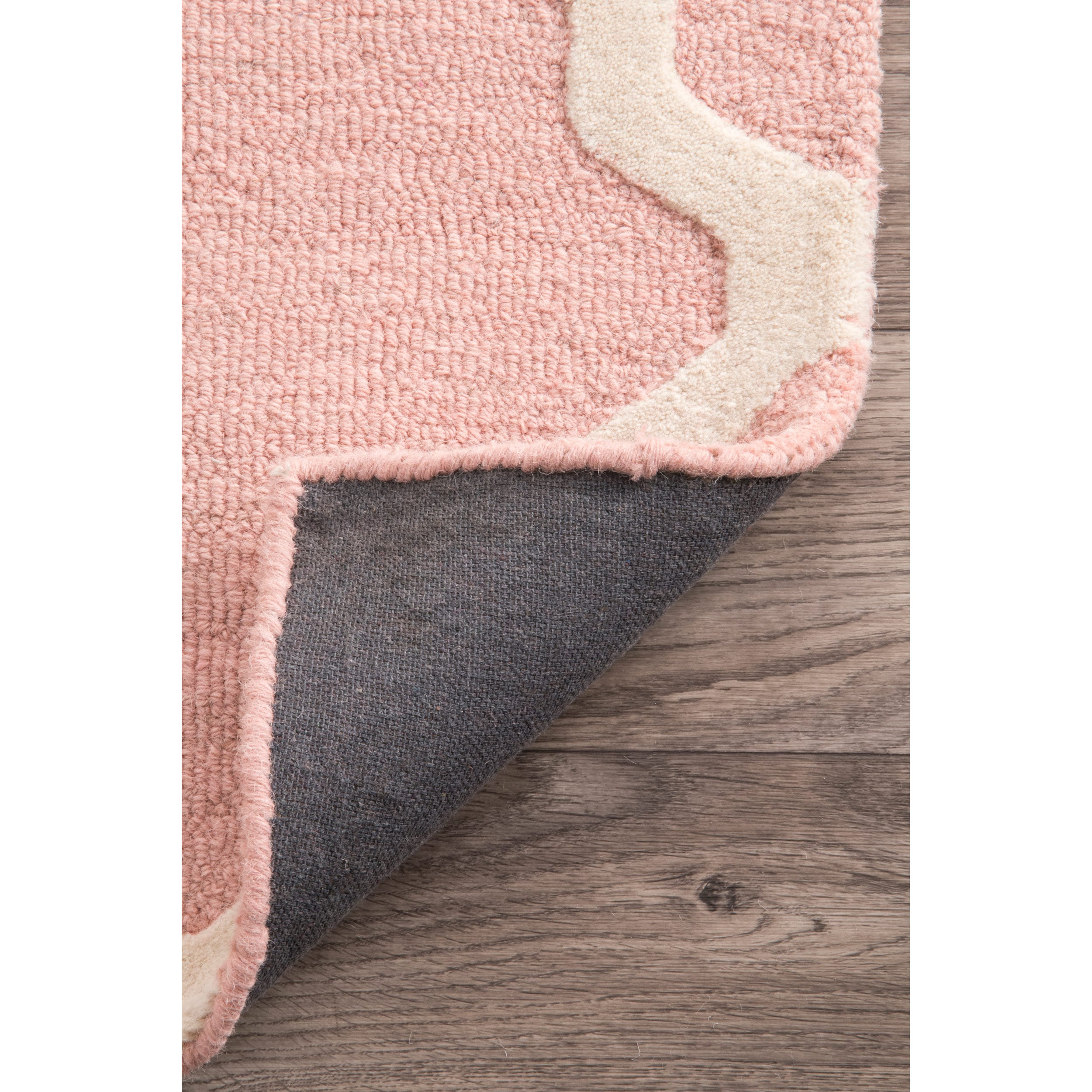 Handmade Tufted Trellis Baby Pink Wool Runner Rug