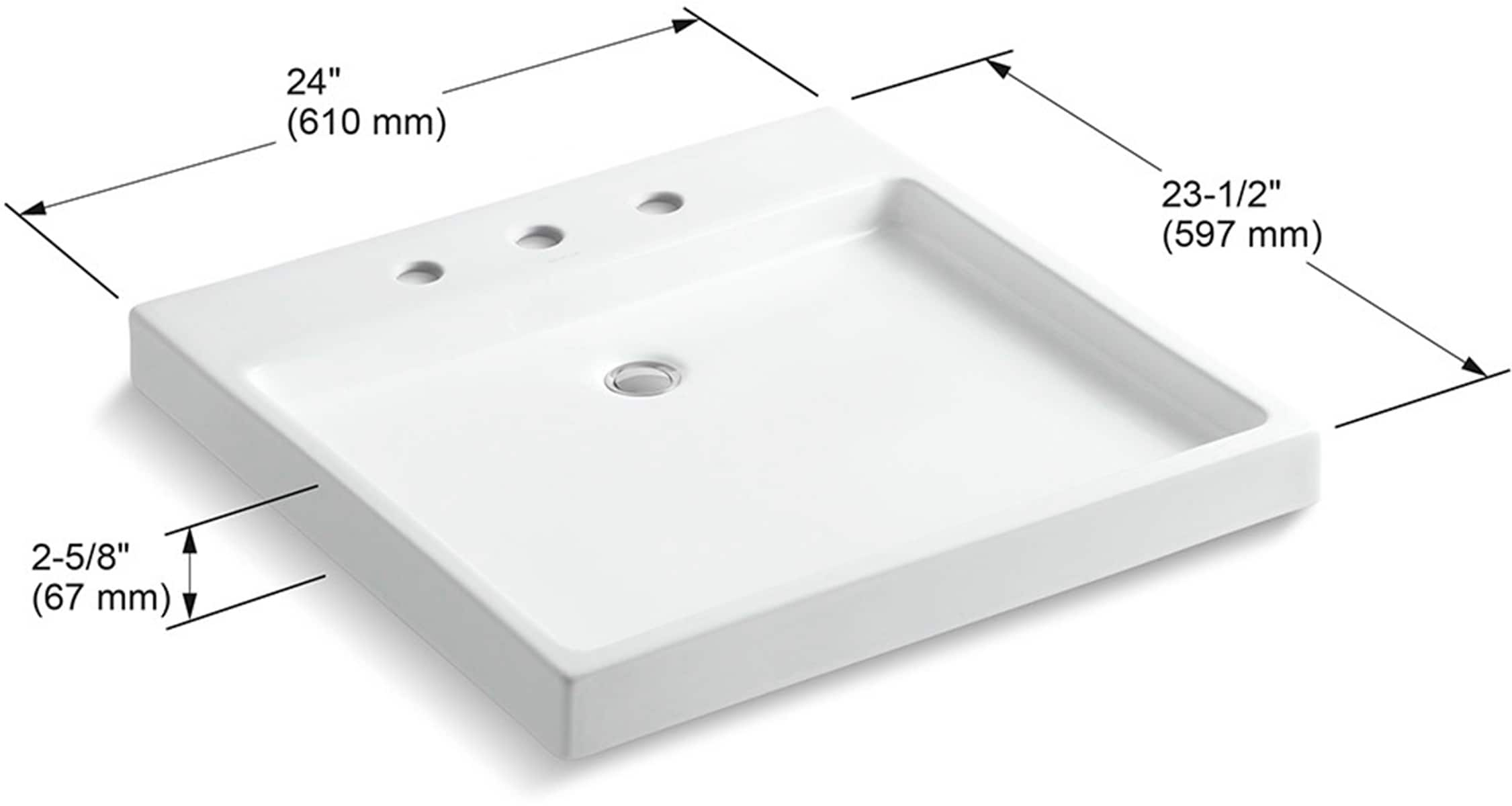 KOHLER Purist White Fire Clay Drop-In Rectangular Bathroom Sink (24-in ...