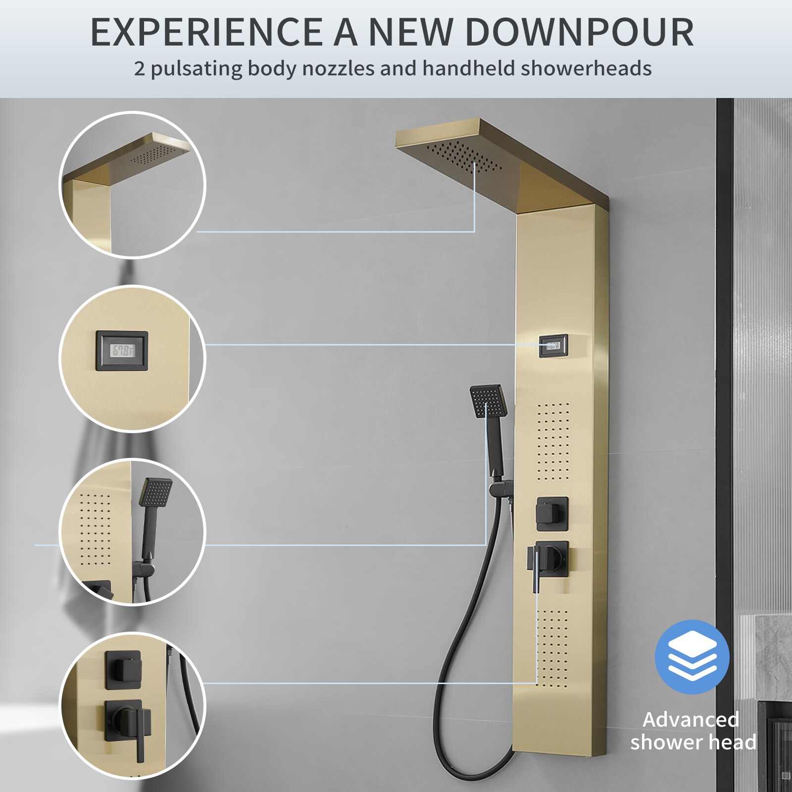 BWE YTP08-BGK Showerhead-Bar-Panels - View #2