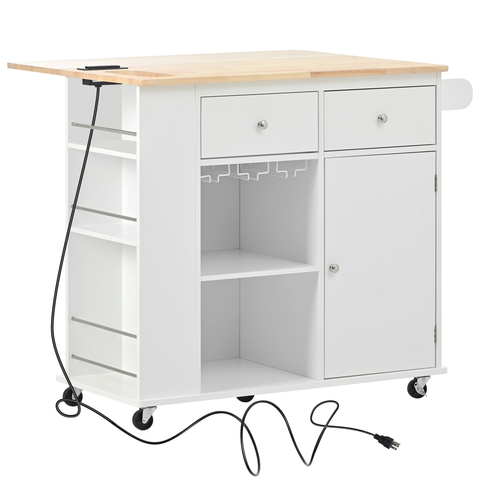 Miki Shinly White Mdf Base with Wood Top Rolling Kitchen Island (18.5-in x 54.33-in x 36.22-in)