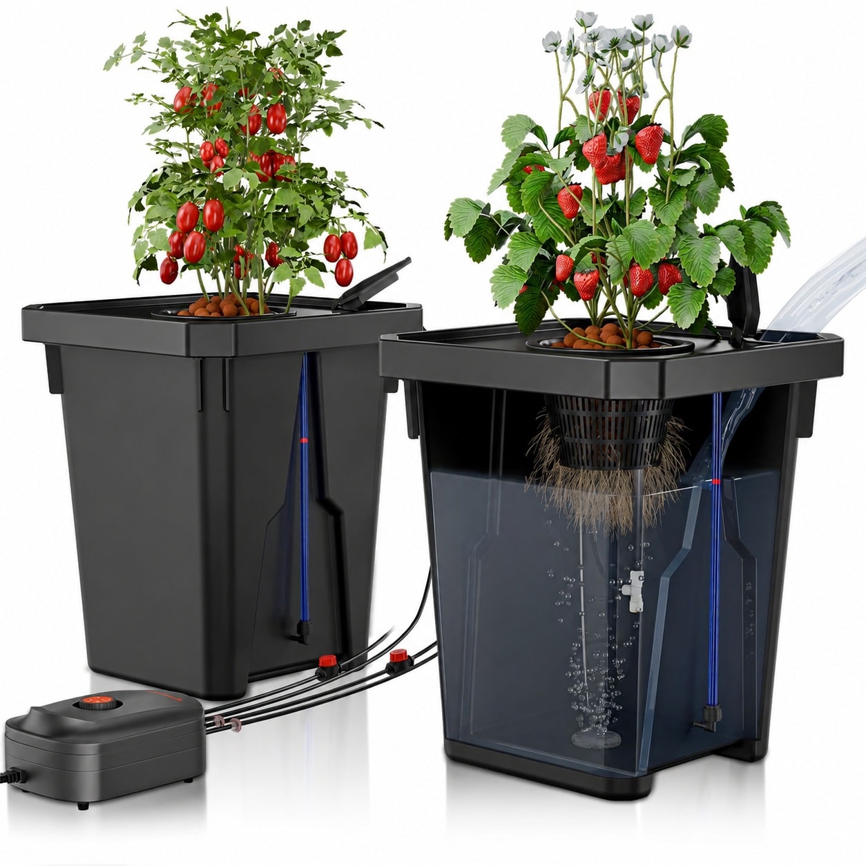AKSCYZM  DWC Hydroponics Grow System Kit 7 Gallon Deep Water Culture with Triangular Cover Recirculating Drip Garden Top Drip Kit 8W Air Pump 2