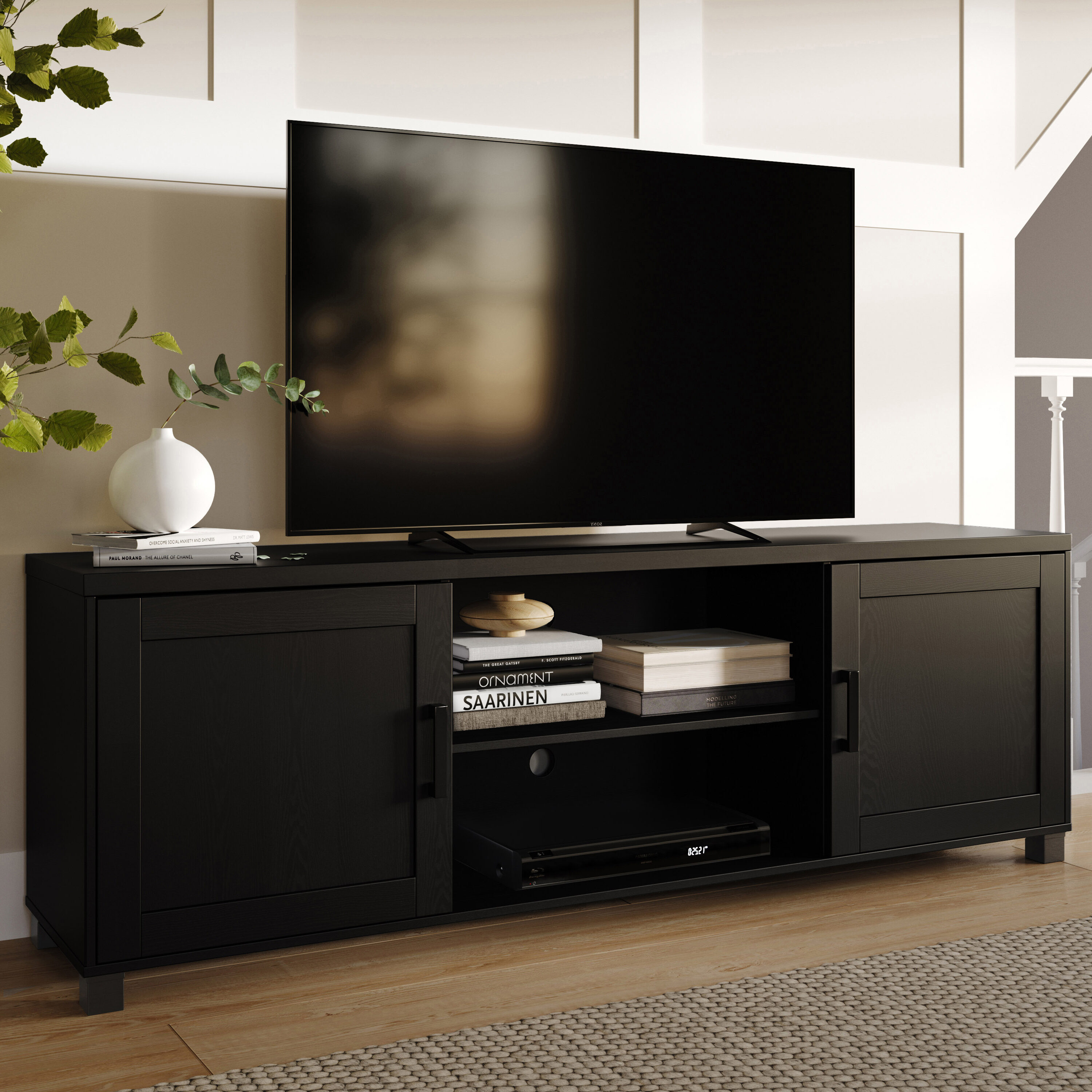 CorLiving Virlomi Black TV Stand With Doors For TVs Up To 85in In The ...