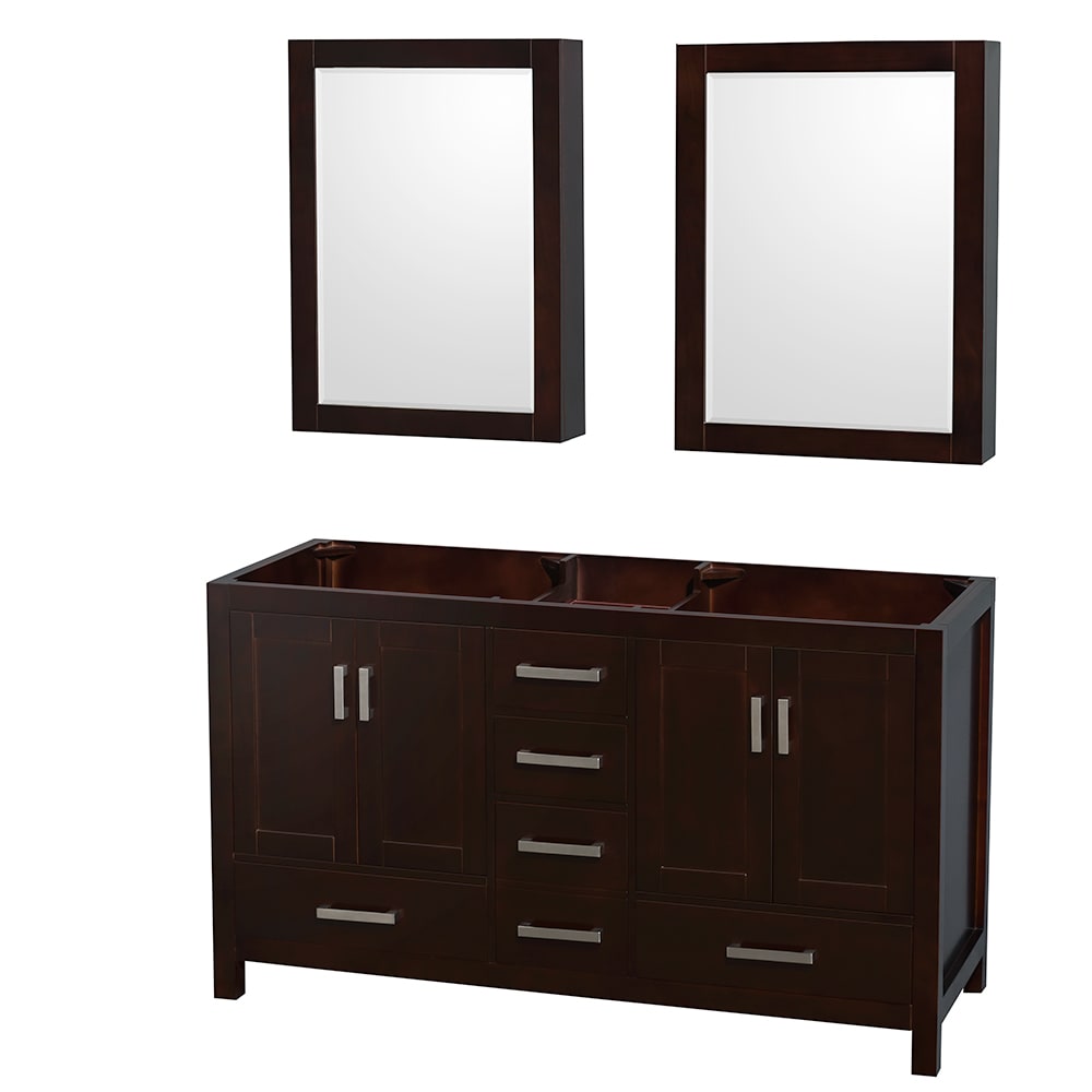 Wyndham Collection WCS141460DESCXSXXMED Sheffield 60-in Espresso with Brushed Chrome Trim Bathroom Vanity Base Cabinet without Top (Mirror Included) (Medicine Cabinet Included)