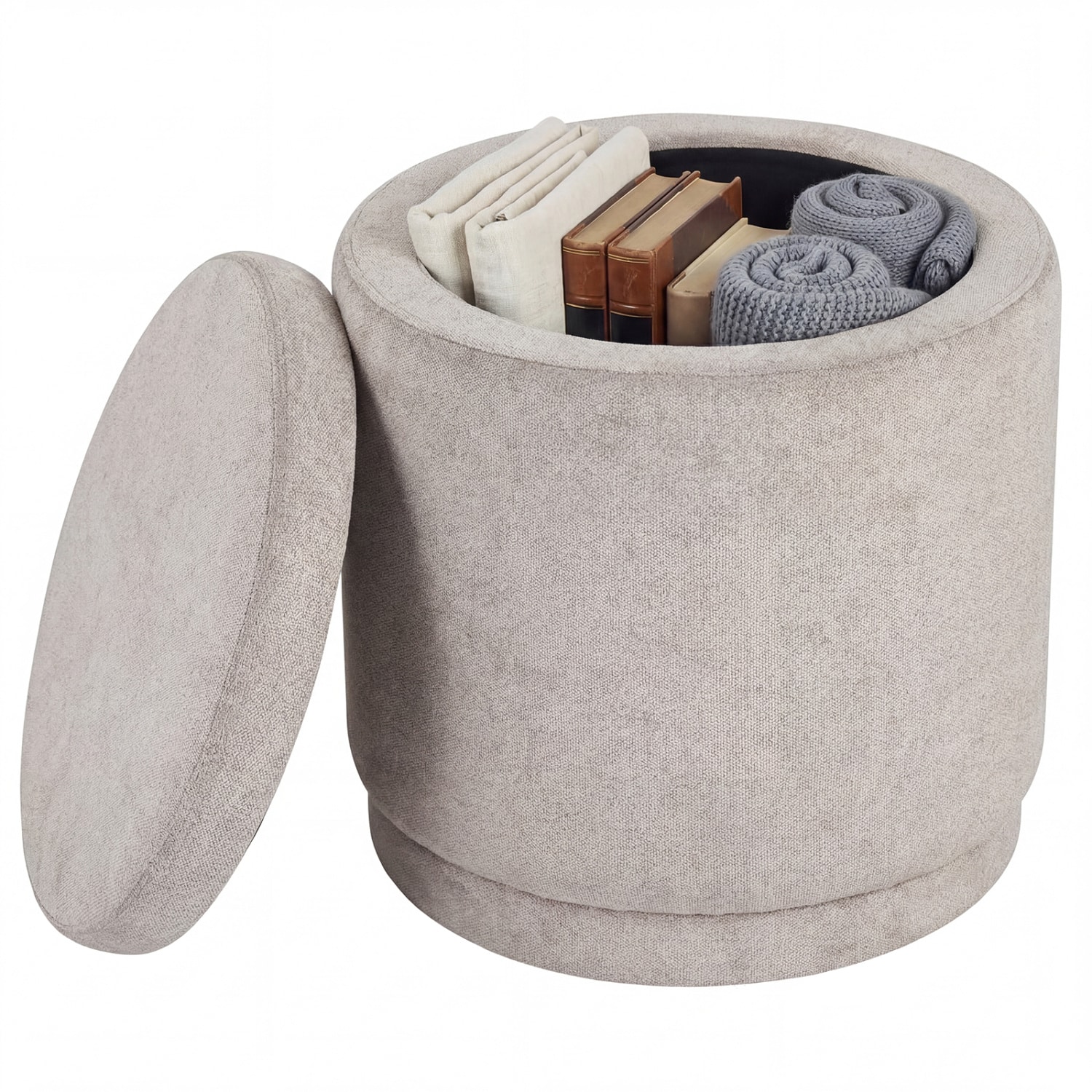 Slickblue Modern 17.5 in Beige/Gray Round Storage Ottoman with Removable Lid 7.7 Gallon Hidden Storage and Padded Seat for Bedroom Living room Entryway or Vanity