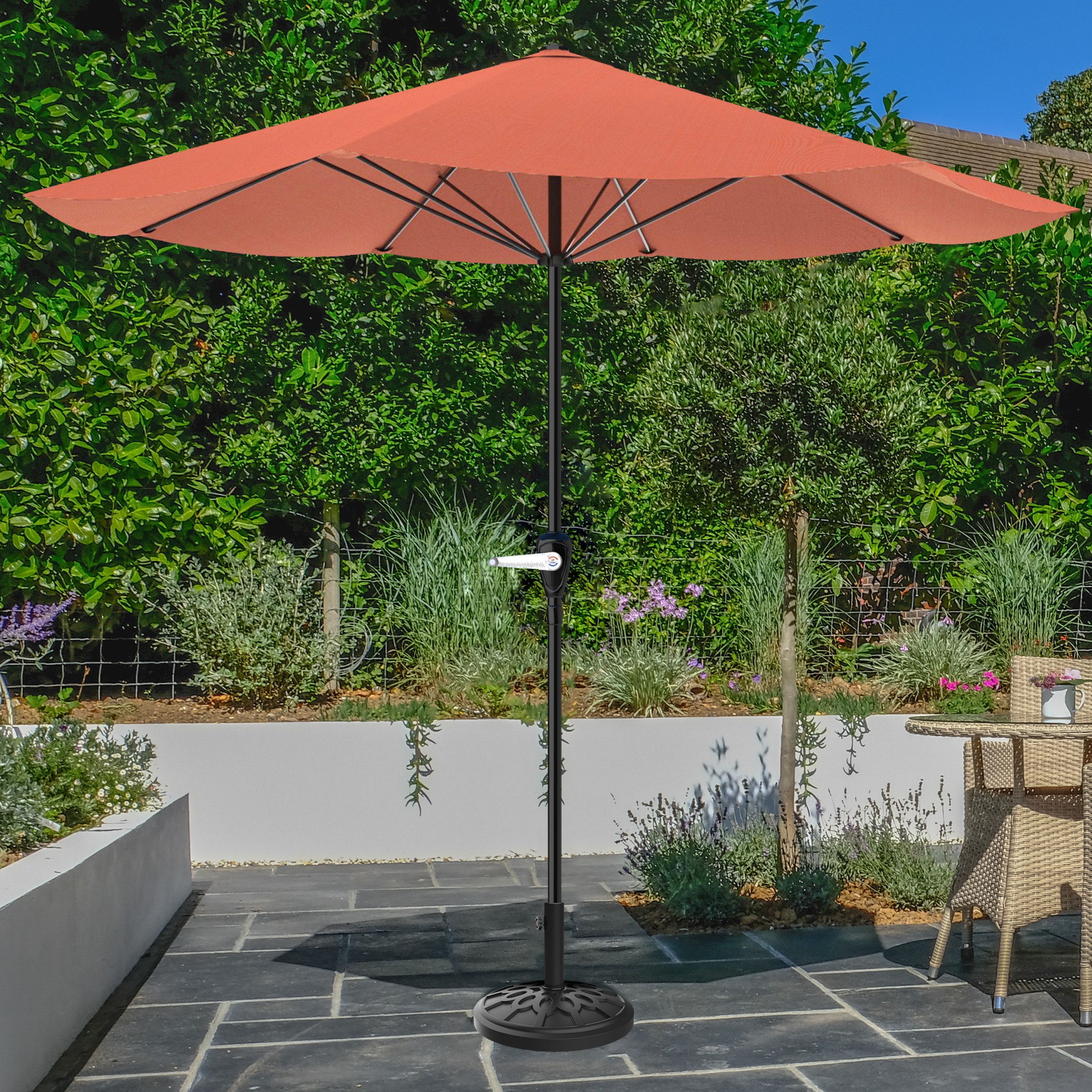Pure Garden 50-101-TCB 9-ft Aluminum Orange No-tilt Market Patio Umbrella with Base