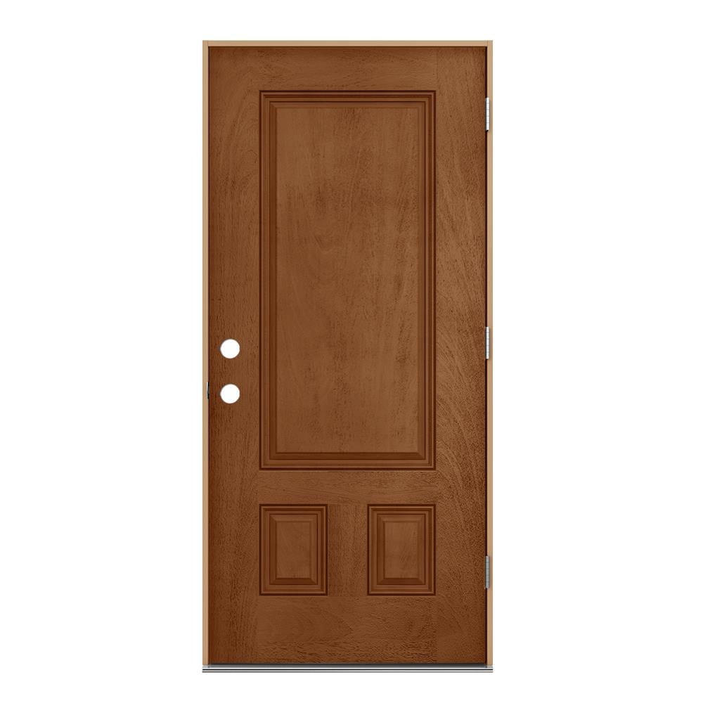 JELD-WEN LOWOLJW231600024 36-in x 80-in x 4-9/16-in Fiberglass No glass Left-hand outswing Hazelnut Stained Prehung Front Door Insulating core