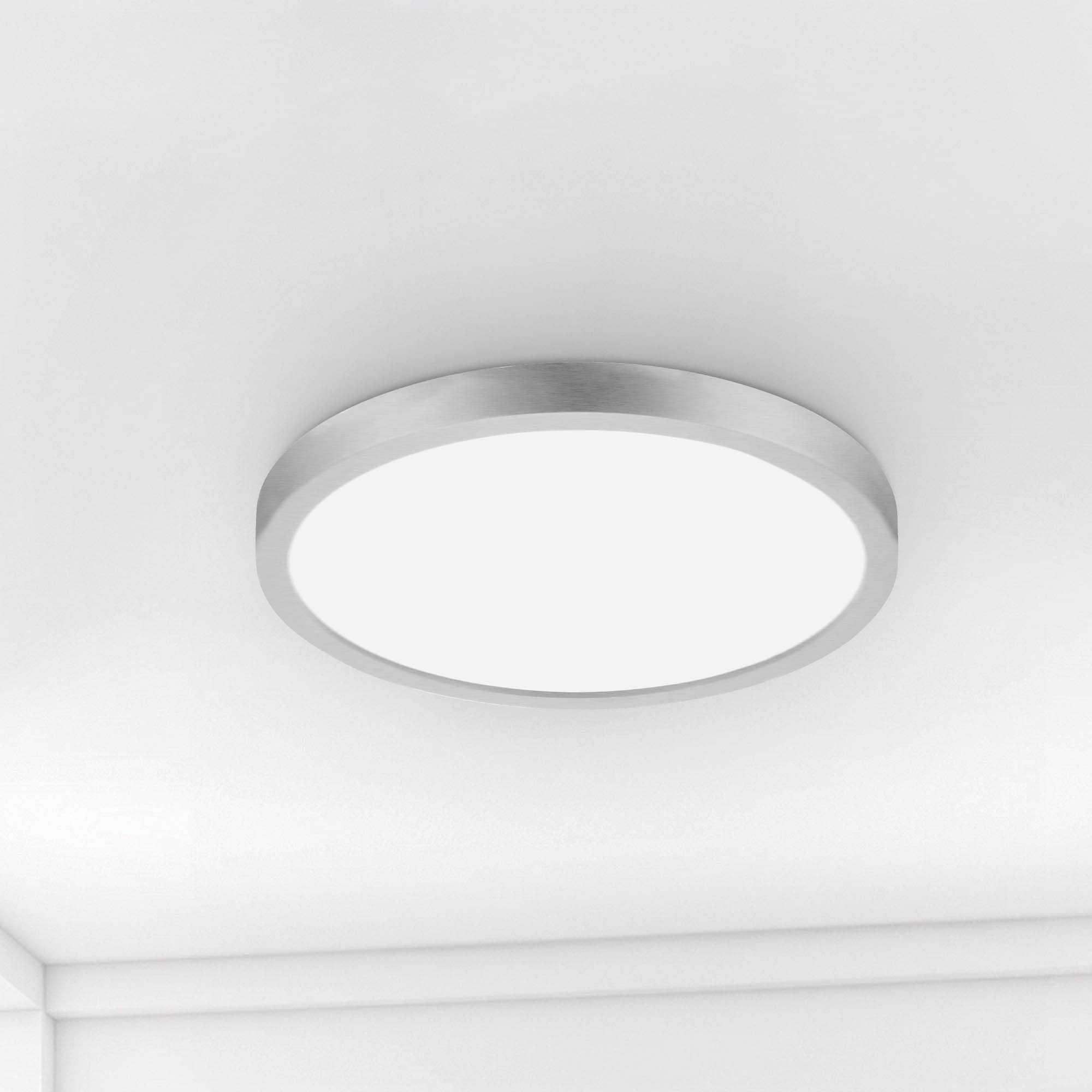 Project Source 43543 Edge Light 1 -Light 13-in Brushed Nickel Indoor/Outdoor Integrated LED Flush Mount Light 2 -Pack