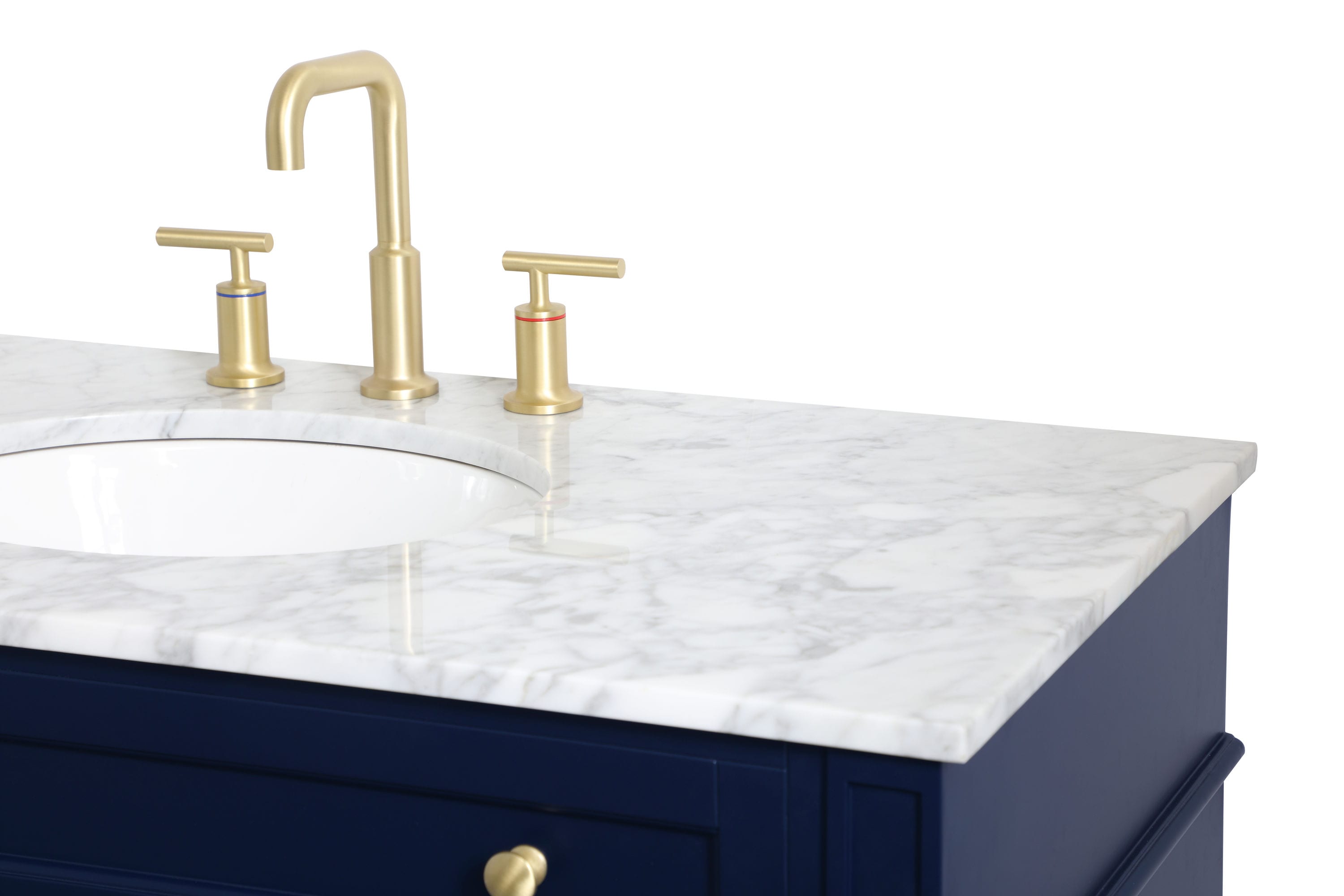 Blue Solid Wood MDF Marble Single Bathroom Vanity with Gold Hardware